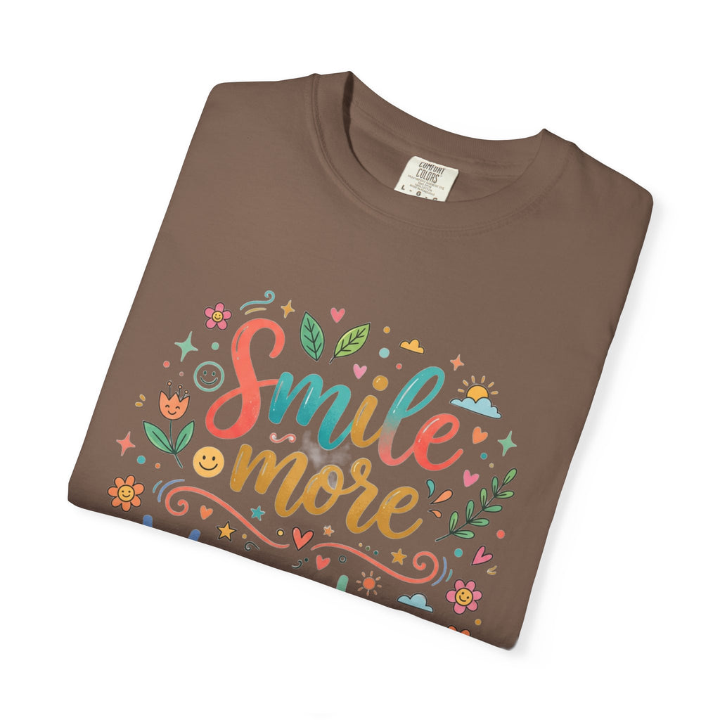 Smile More Worry Less T-Shirt — Floral Positive Message Tee