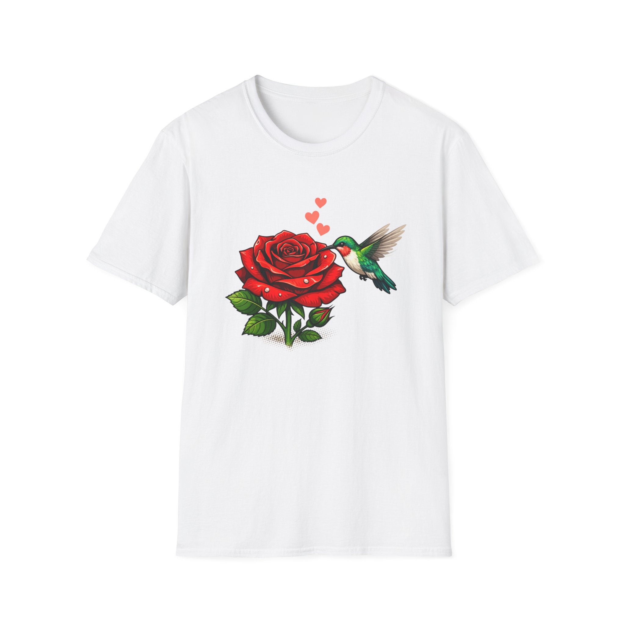 Hummingbird & Red Rose T-Shirt — Floral Bird Graphic Tee