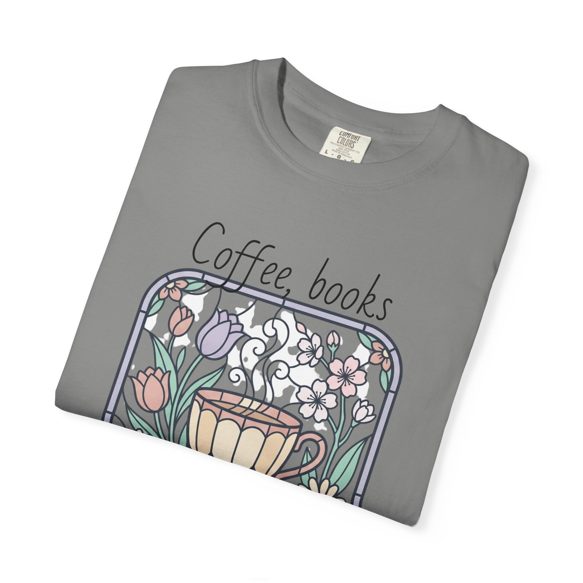 Coffee & Books Morning T-Shirt — Pastel Quiet Mornings Tee