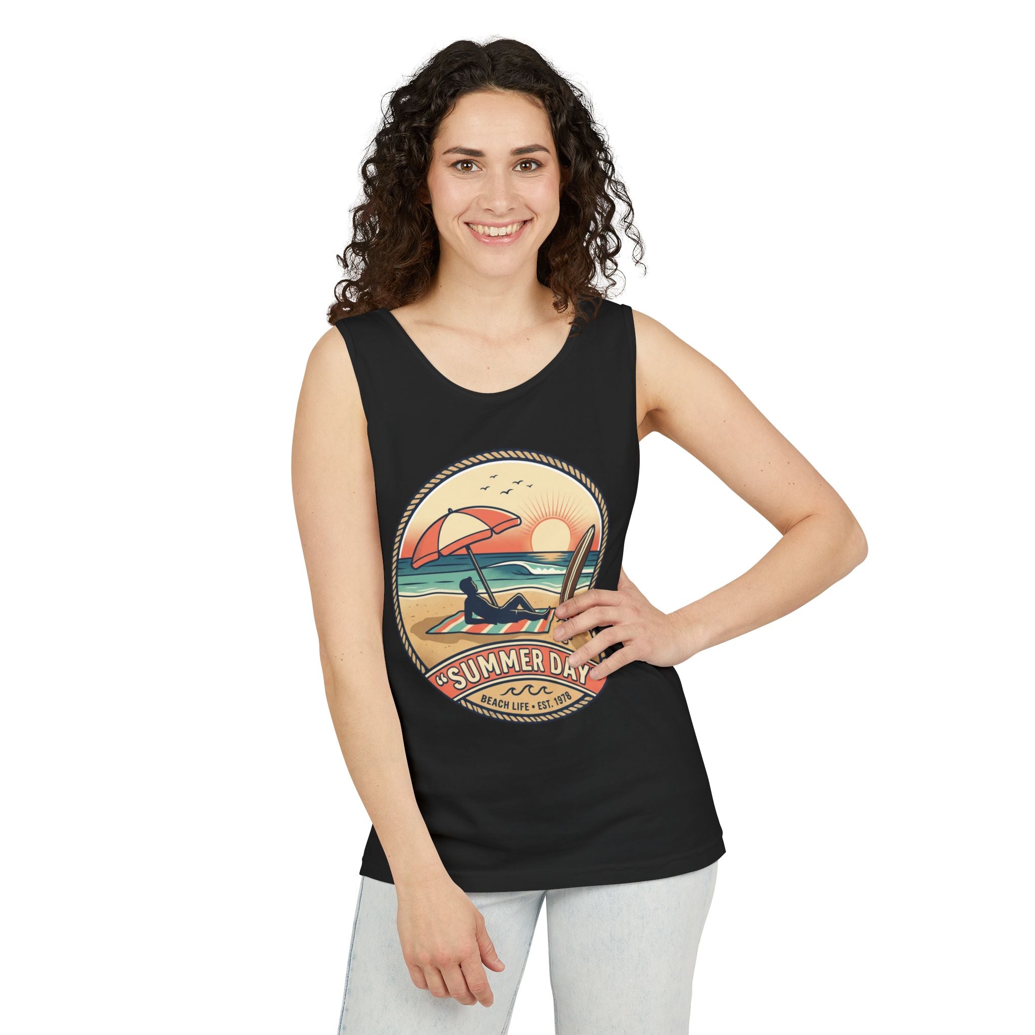 Summer Day Beach Tank Top — Retro Surf Paradise Design