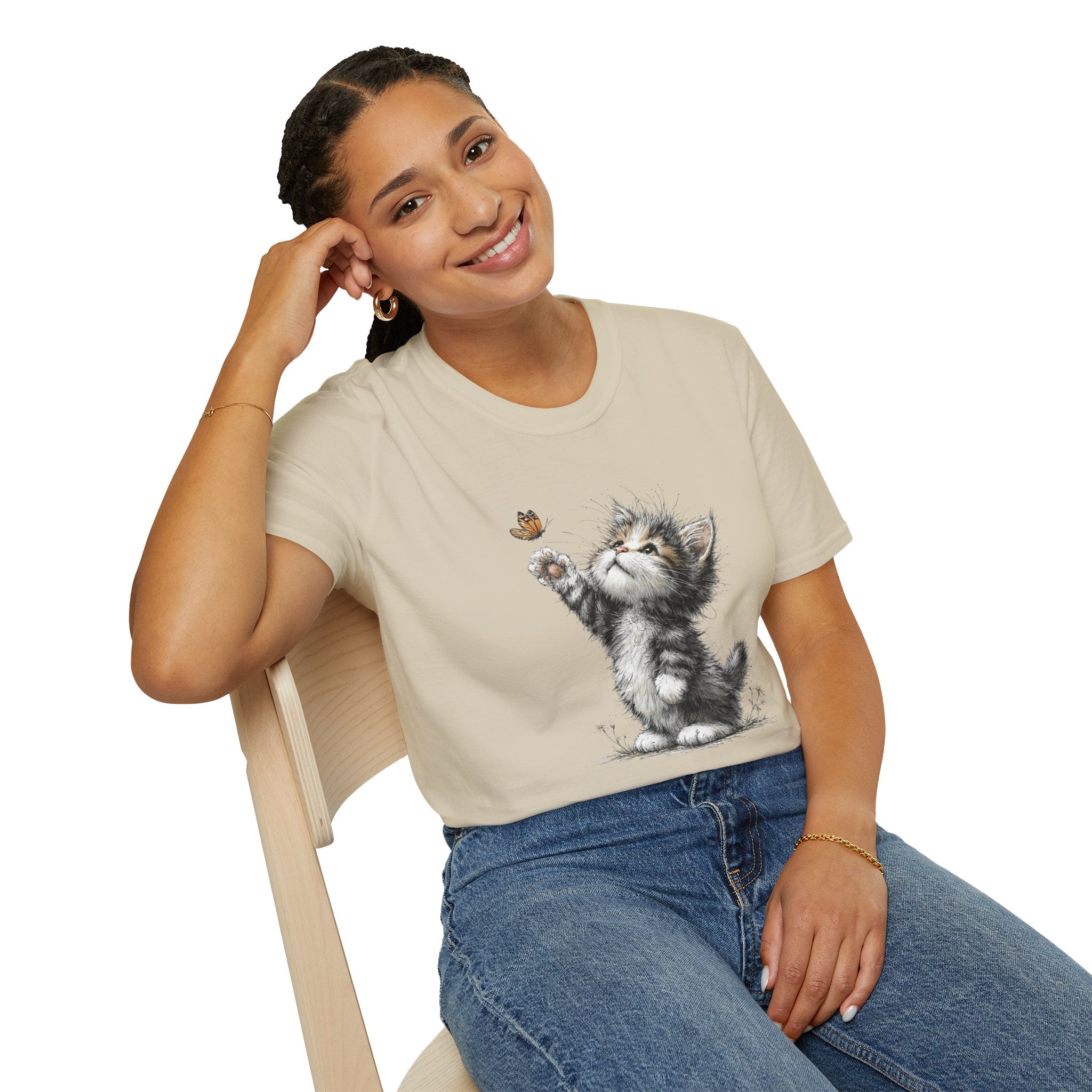 Cute Kitten & Butterfly T-Shirt — Adorable Cat Graphic Tee for Cat Lovers
