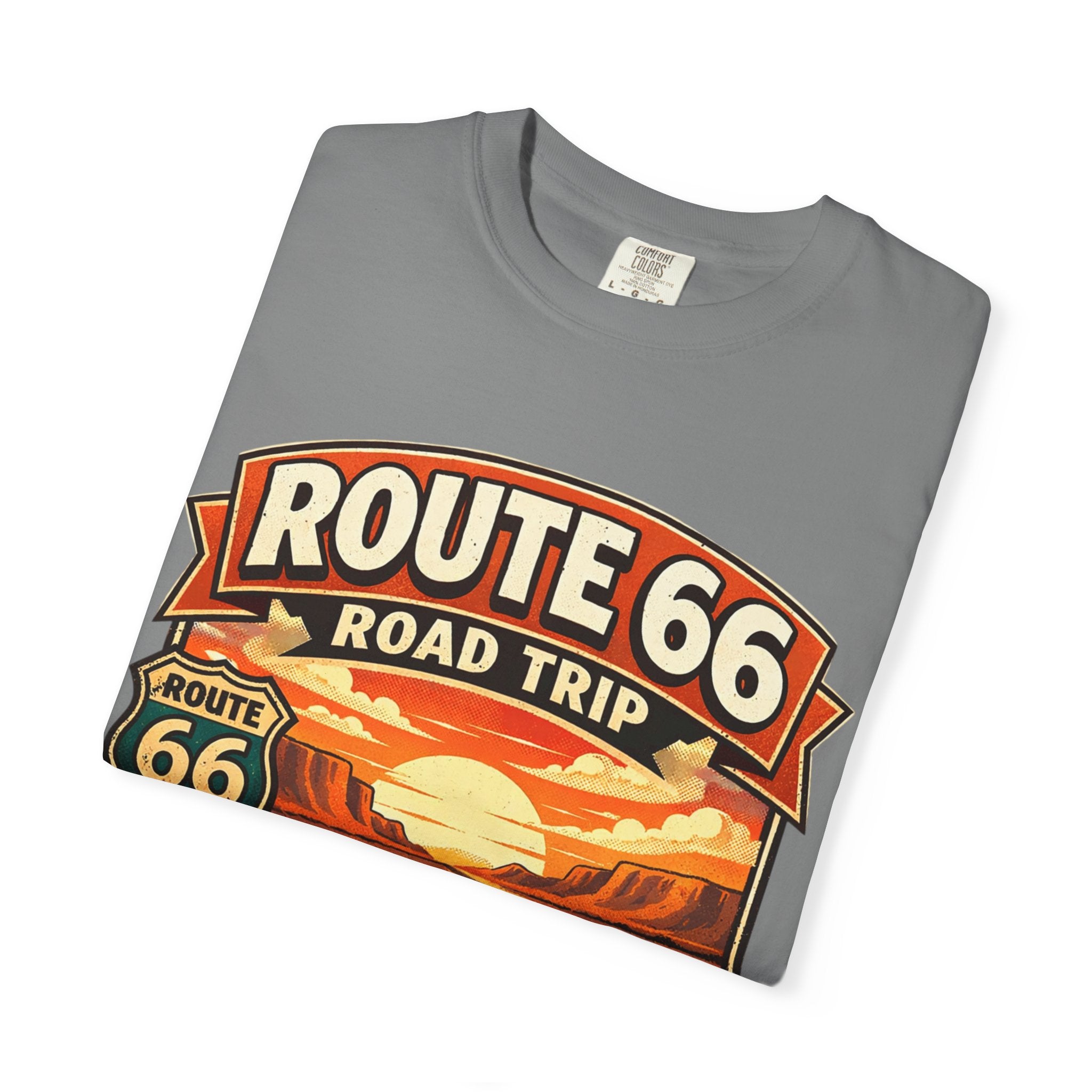 Route 66 Road Trip T-Shirt — Vintage Sunset Classic Car Tee