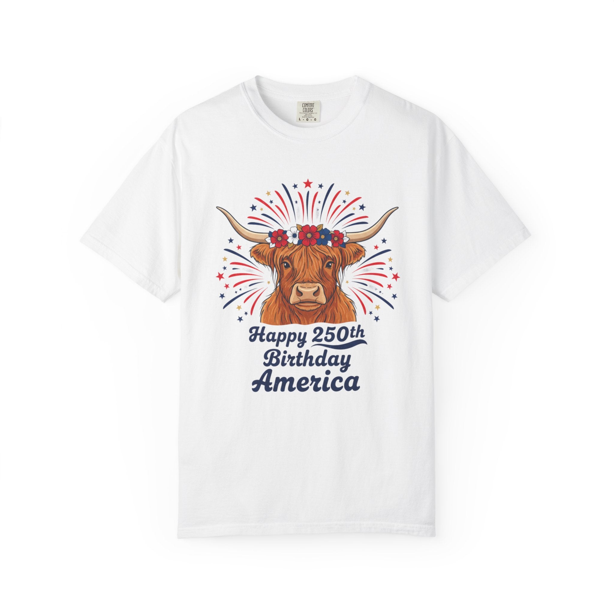 250th Birthday America T-Shirt — Patriotic Longhorn Cow Graphic Tee