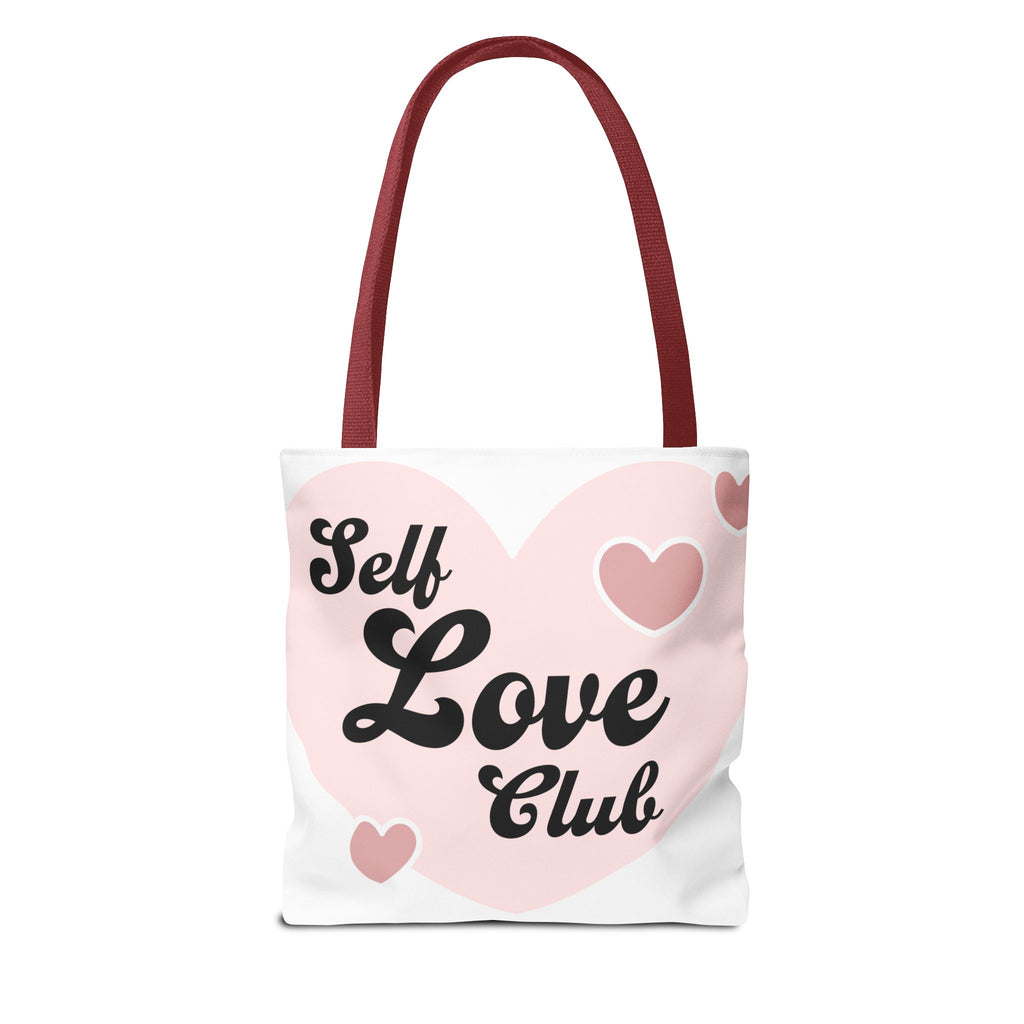 Self Love Club Tote Bag — Pink Heart Feminine Canvas Shoulder Bag
