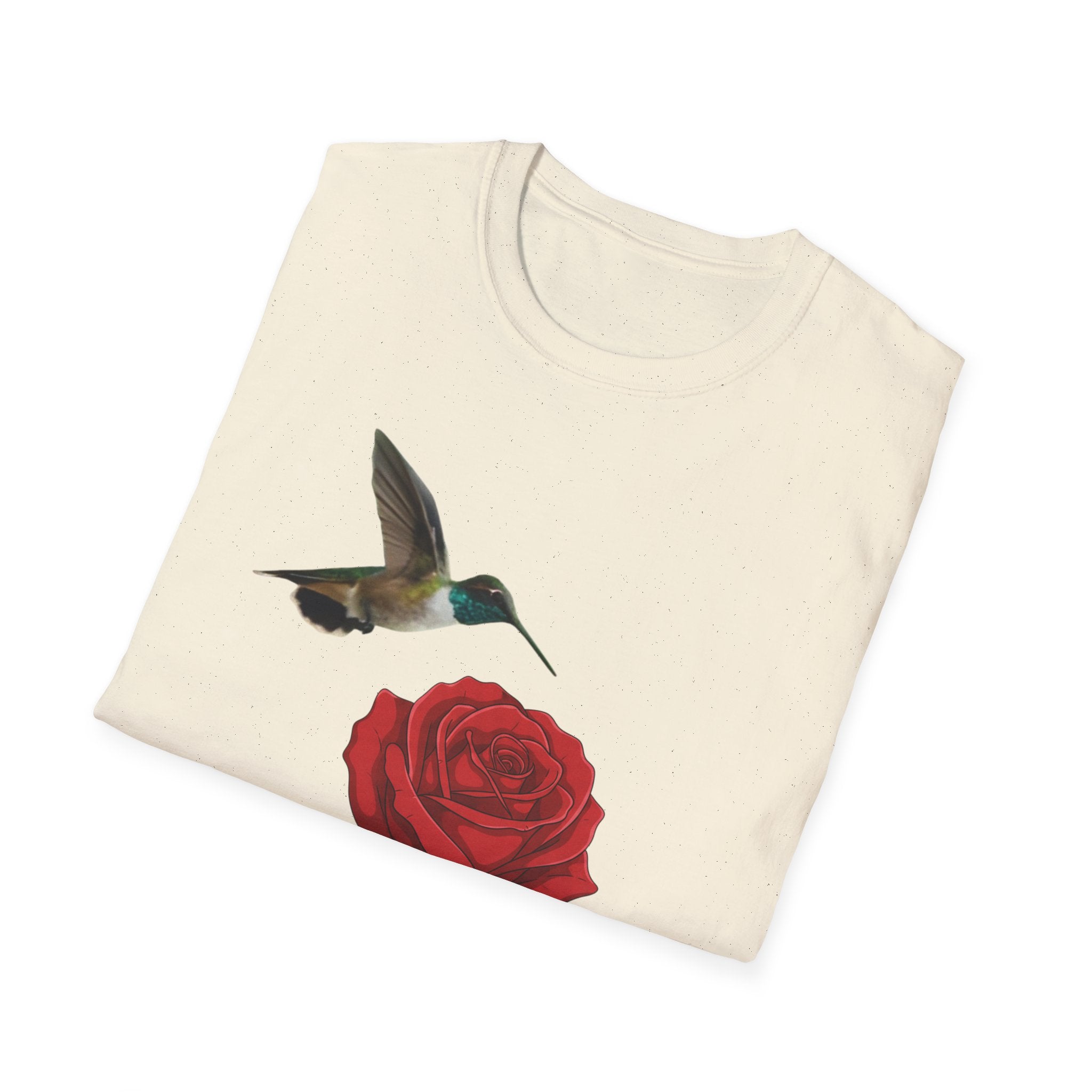 Hummingbird & Red Rose T‑Shirt — Floral Nature Tee #2