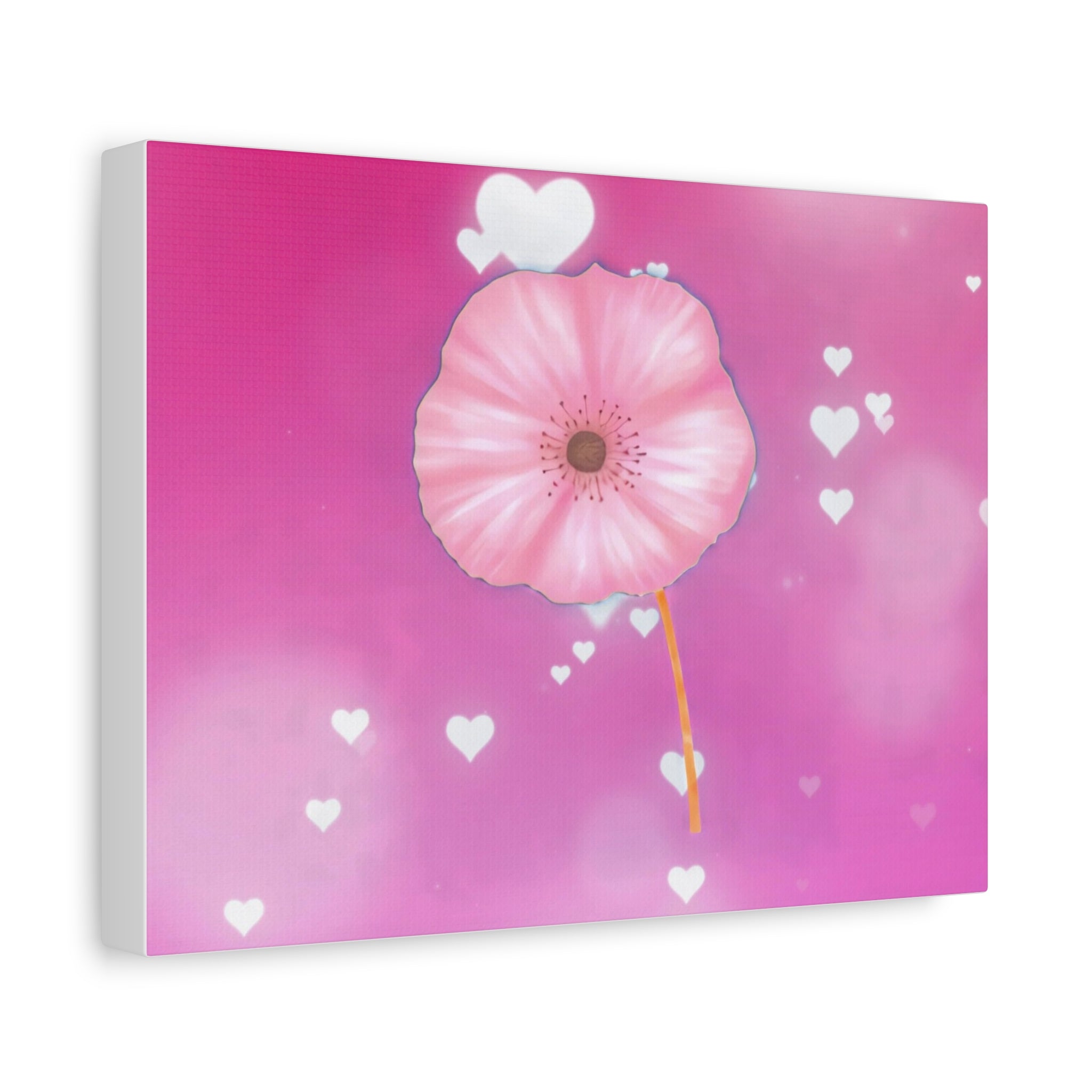 Pink Heart Blossom Canvas Wall Art — Romantic Floral Matte Stretched Print