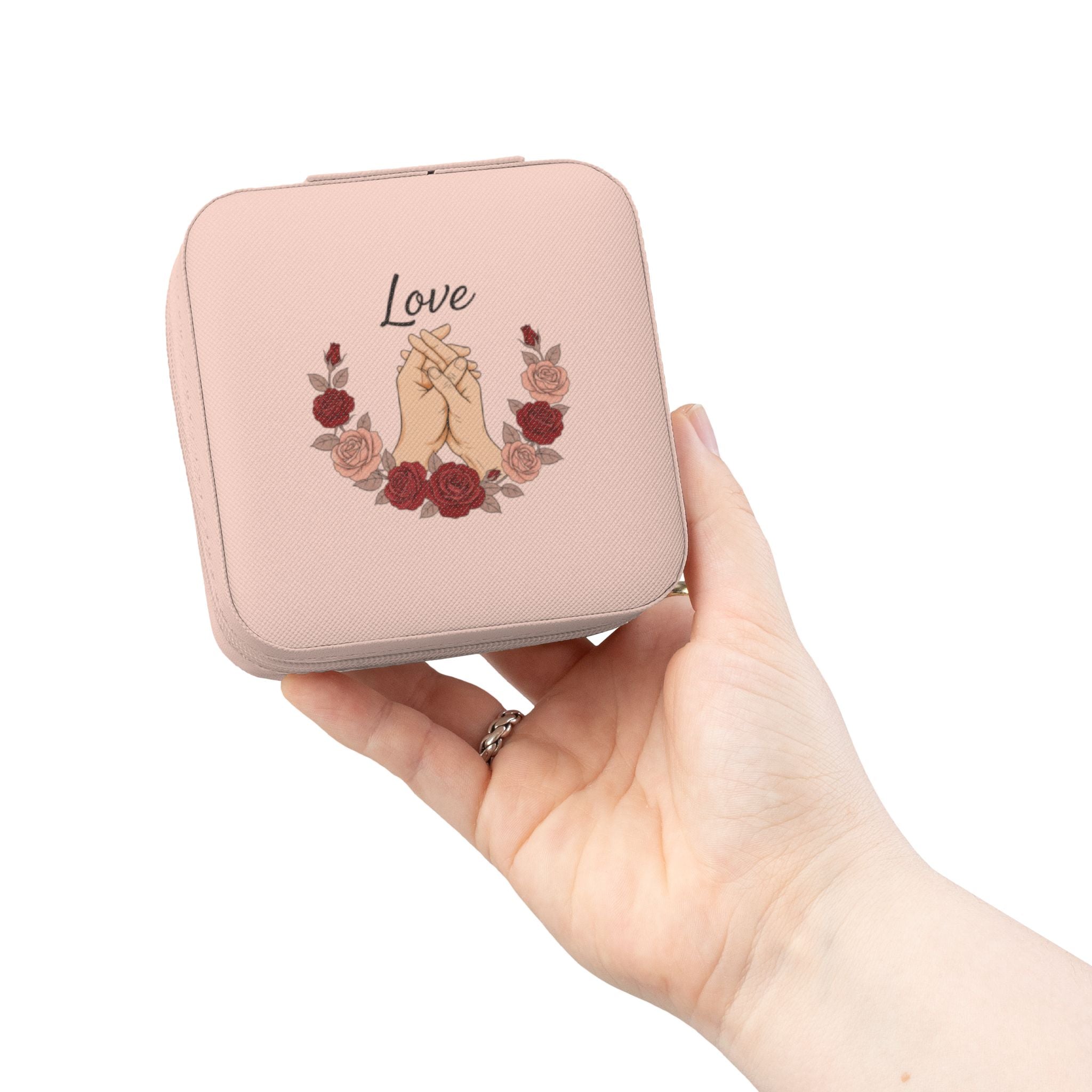 Jewelry Travel Case — 'Roses Loving Hands' Floral Jewelry Organizer