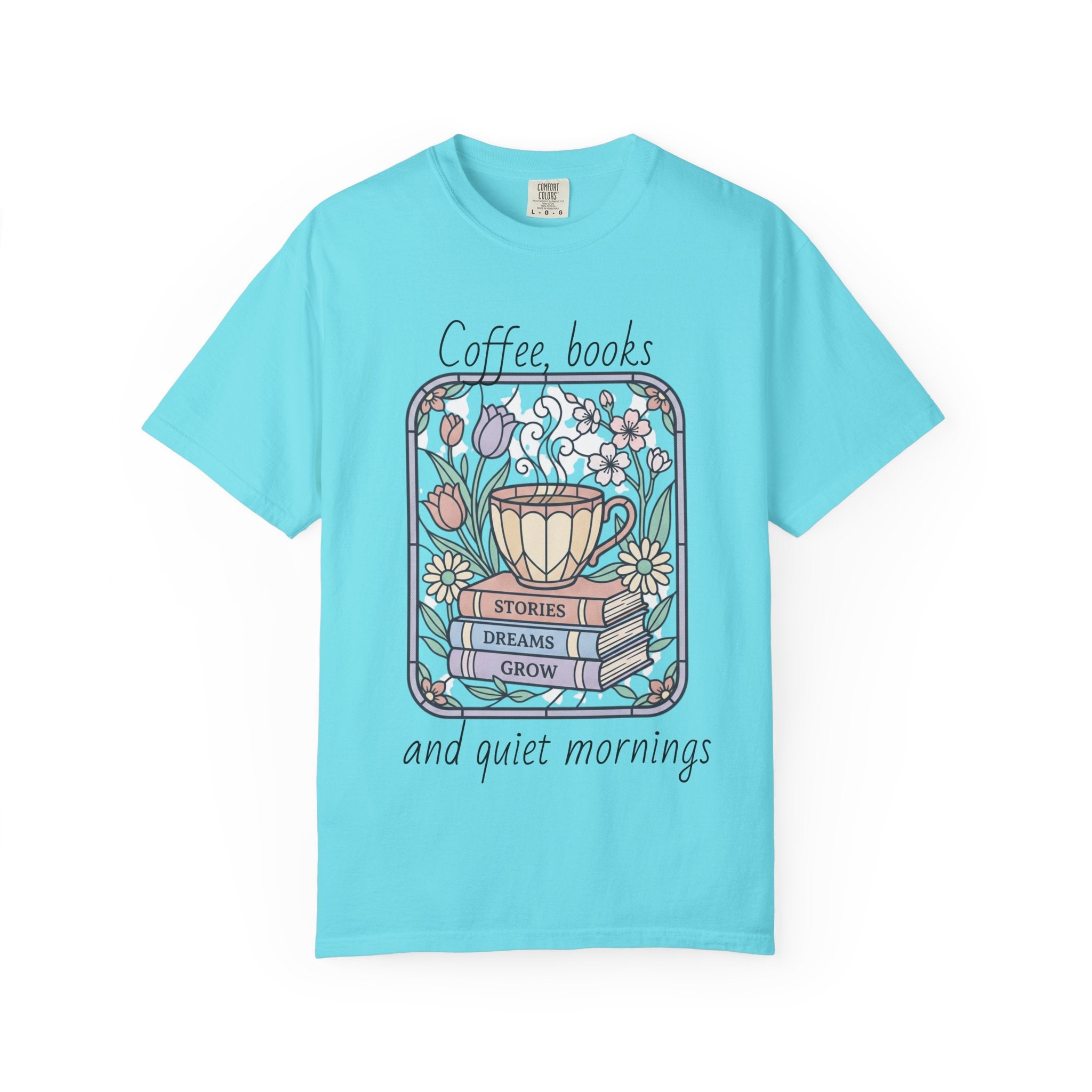 Coffee & Books Morning T-Shirt — Pastel Quiet Mornings Tee
