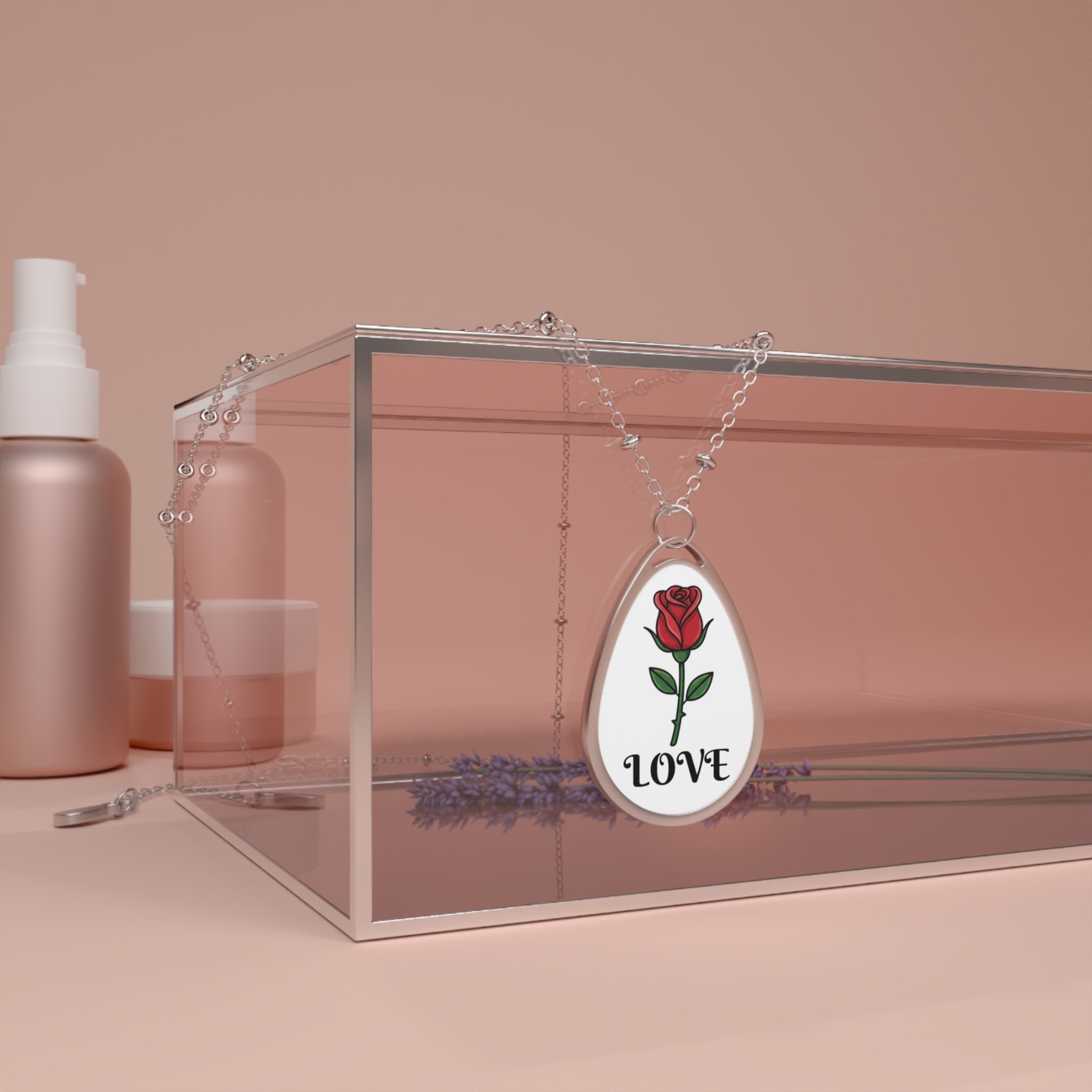 Rose Teardrop Pendant Necklace — Oval Rose Pendant Jewelry