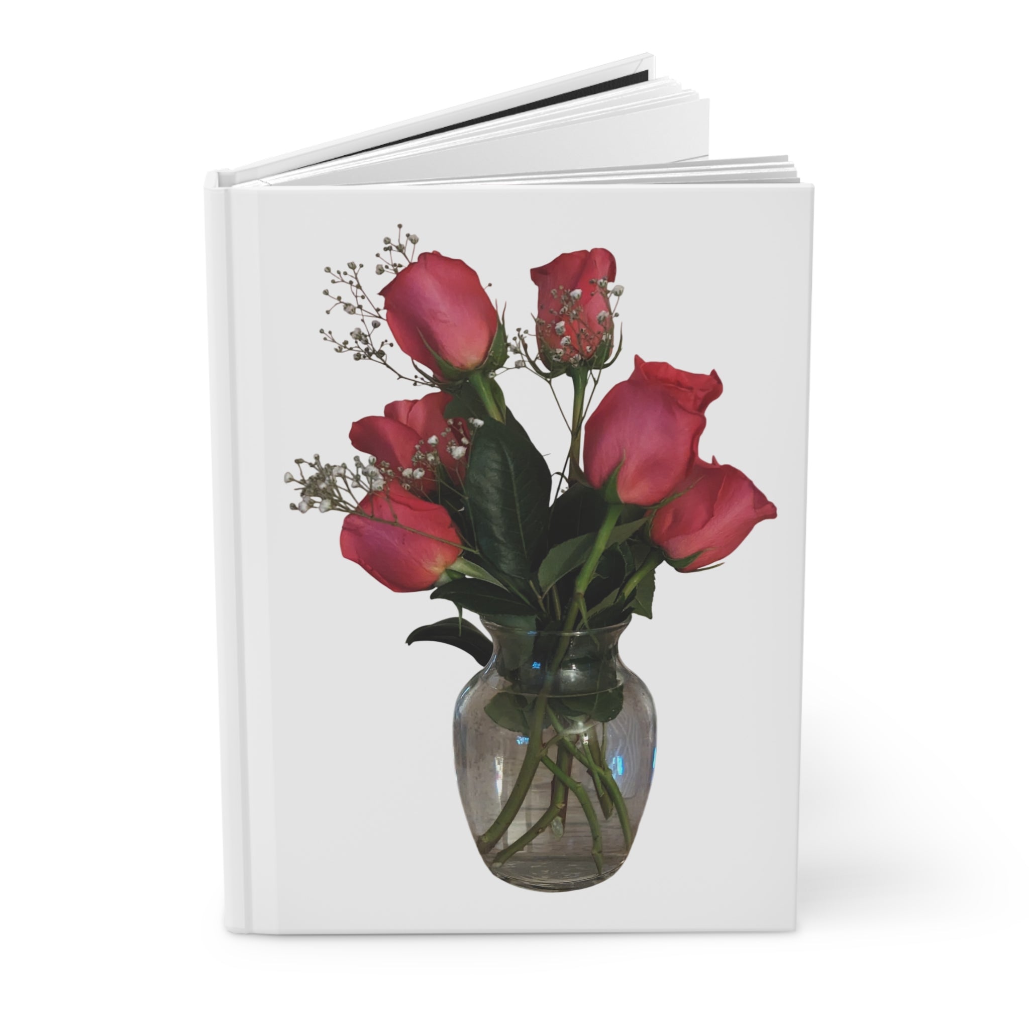 Hardcover Journal — Pink Roses Vase Notebook for Valentine's Day, Mother's Day, Floral Gift