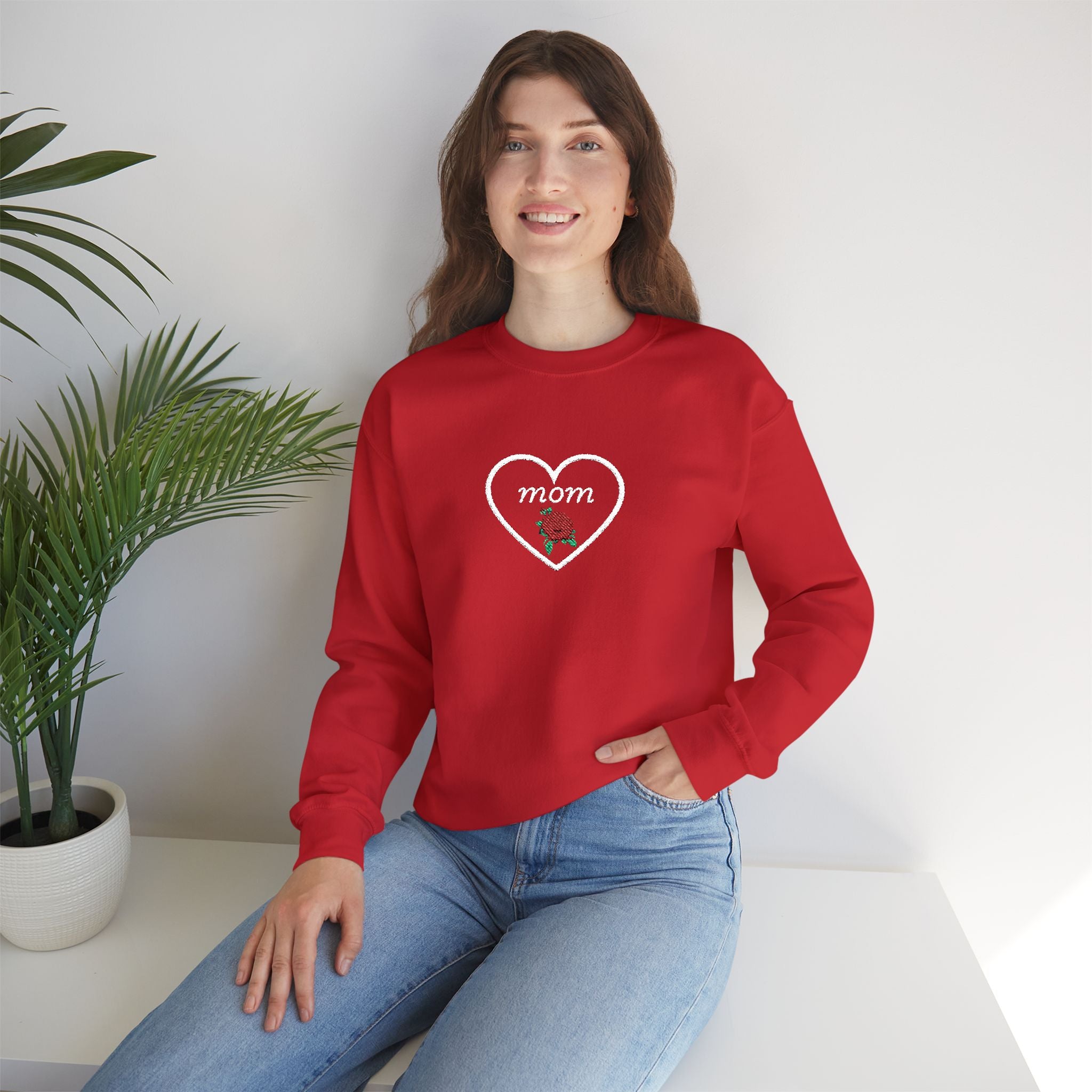 Mom Heart Rose Crewneck Sweatshirt — Mother's Day Gift