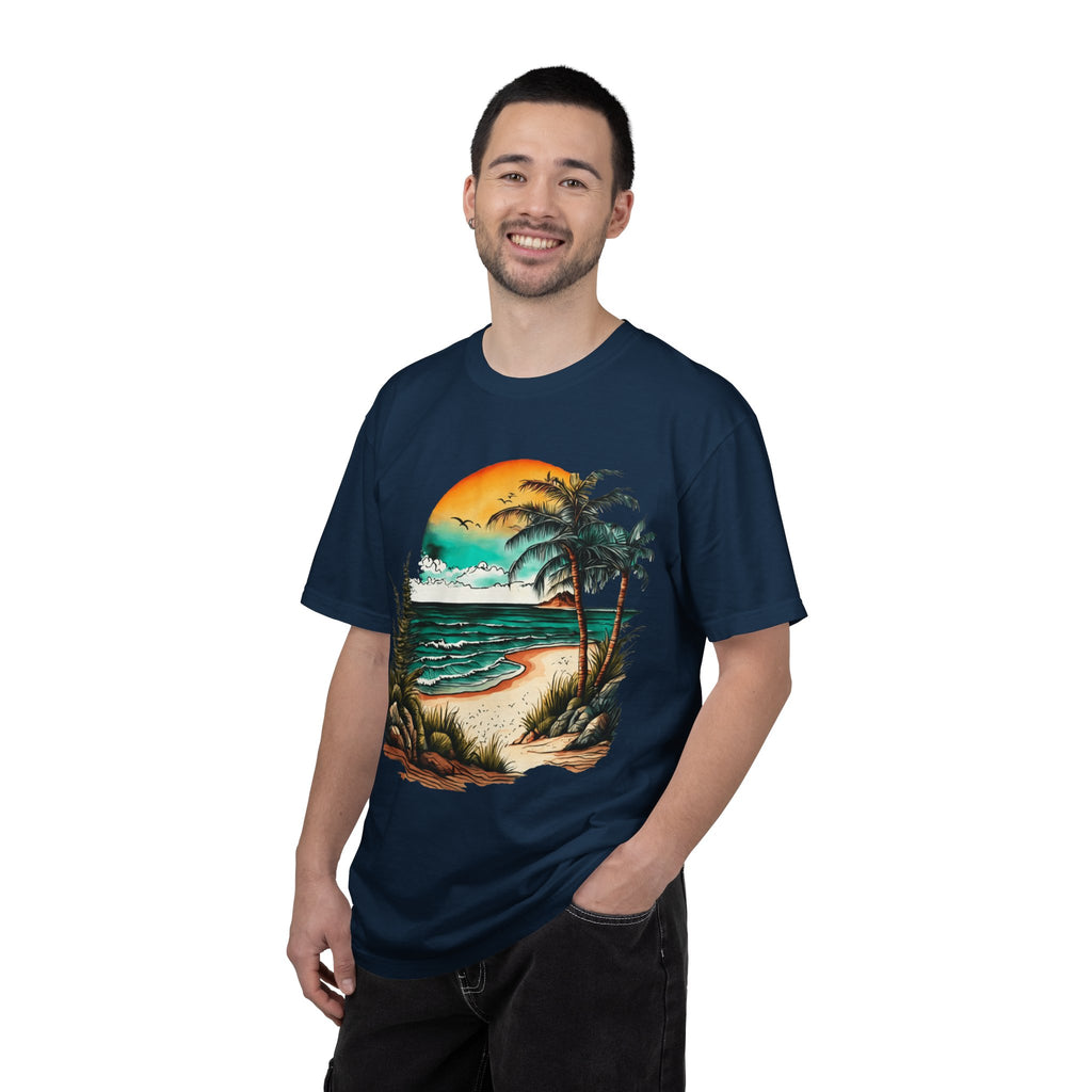 Beach Sunset T-Shirt — Vintage Tropical Palm Surf Graphic