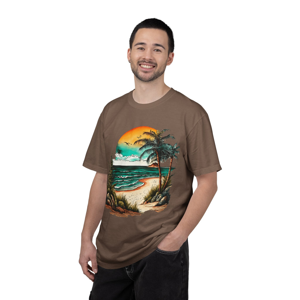 Beach Sunset T-Shirt — Vintage Tropical Palm Surf Graphic