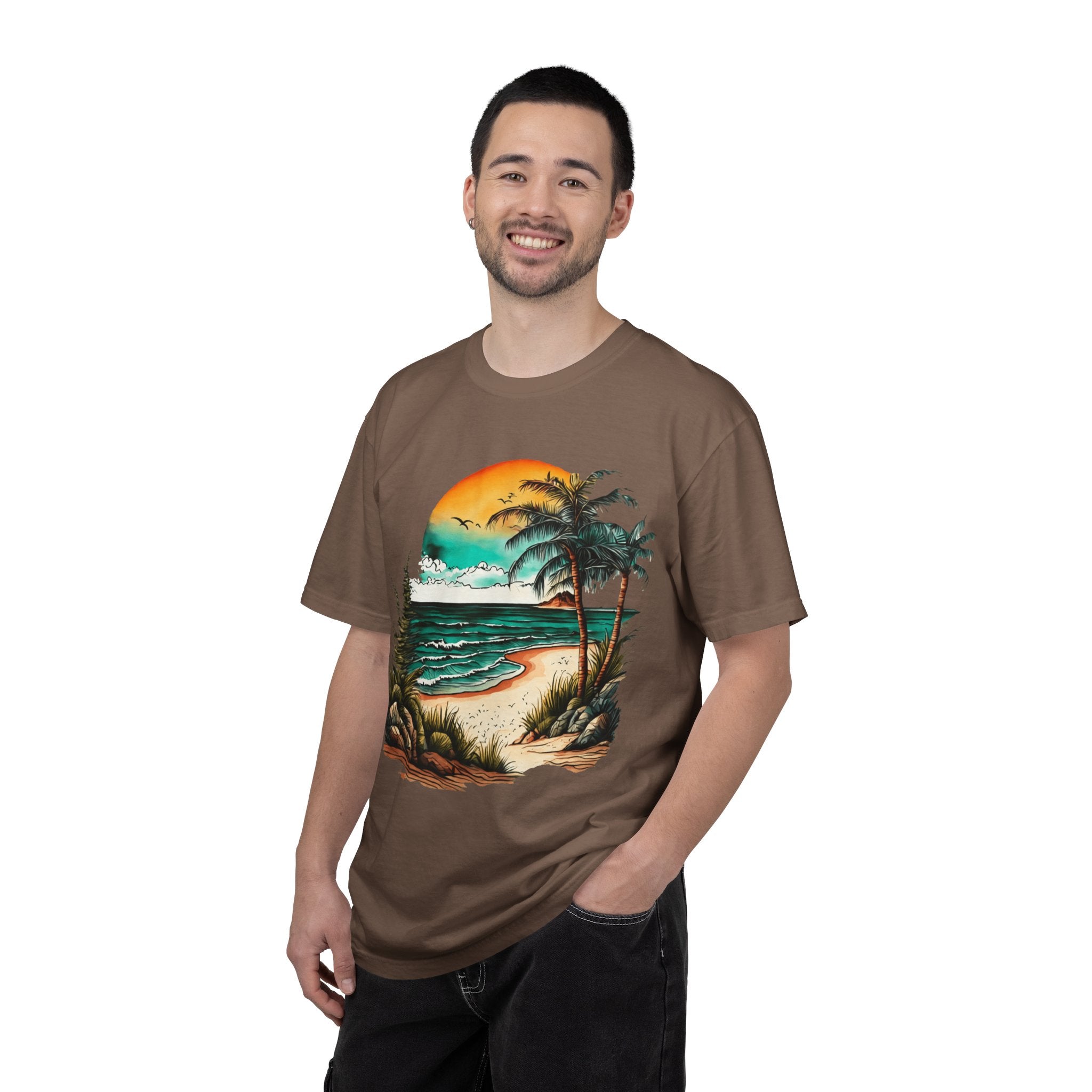 Beach Sunset T-Shirt — Vintage Tropical Palm Surf Graphic