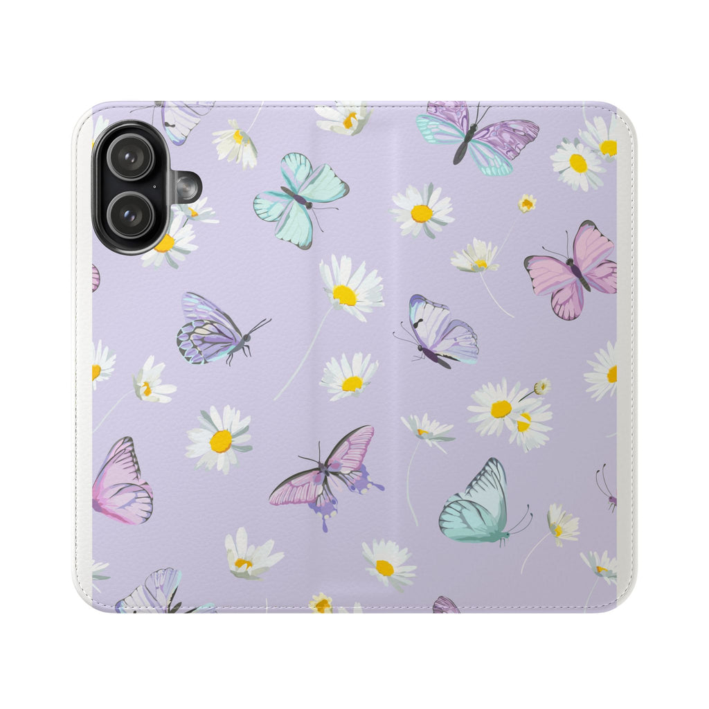 iPhone 17 Butterfly Daisy Flip Phone Case — Floral Wallet Cover for Women