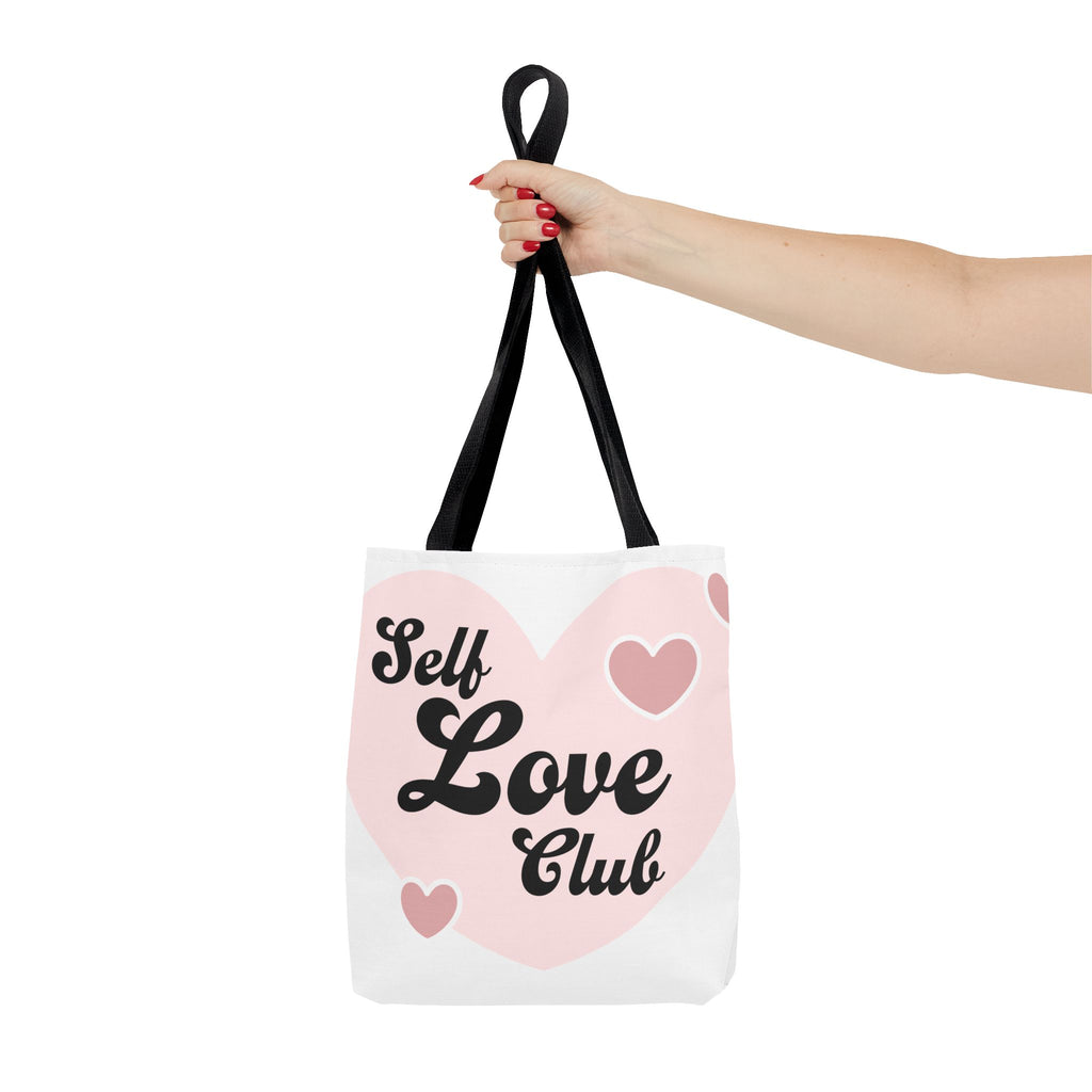 Self Love Club Tote Bag — Pink Heart Feminine Canvas Shoulder Bag