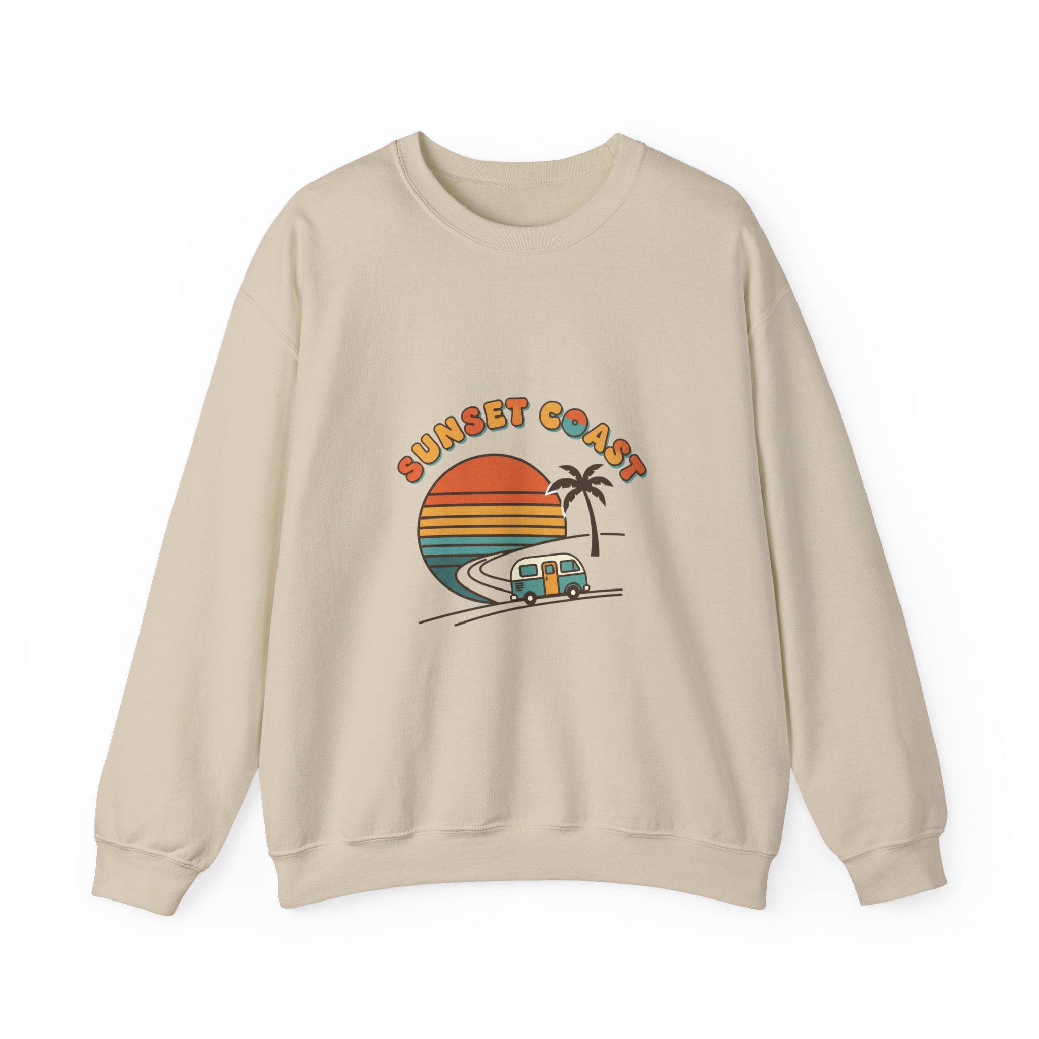 Sunset Coast Camper Crewneck Sweatshirt | 70s Sunset, Retro Surf Graphic