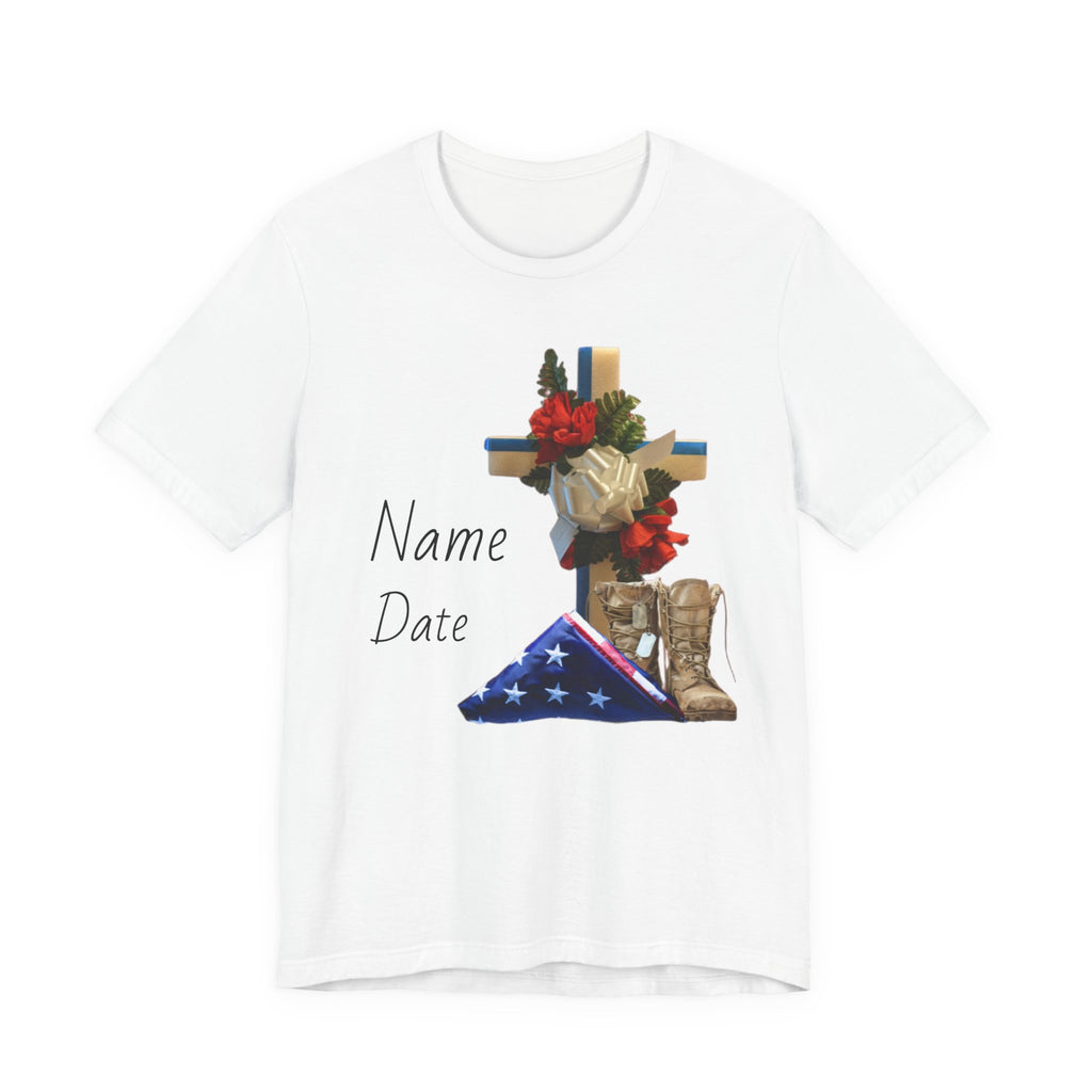 Veterans Tribute T-Shirt — Cross, Folded Flag & Combat Boots Memorial Tee