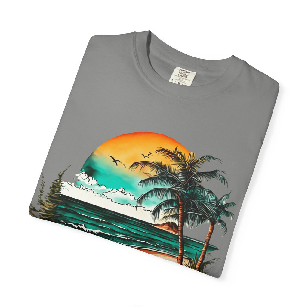 Beach Sunset T-Shirt — Vintage Tropical Palm Surf Graphic