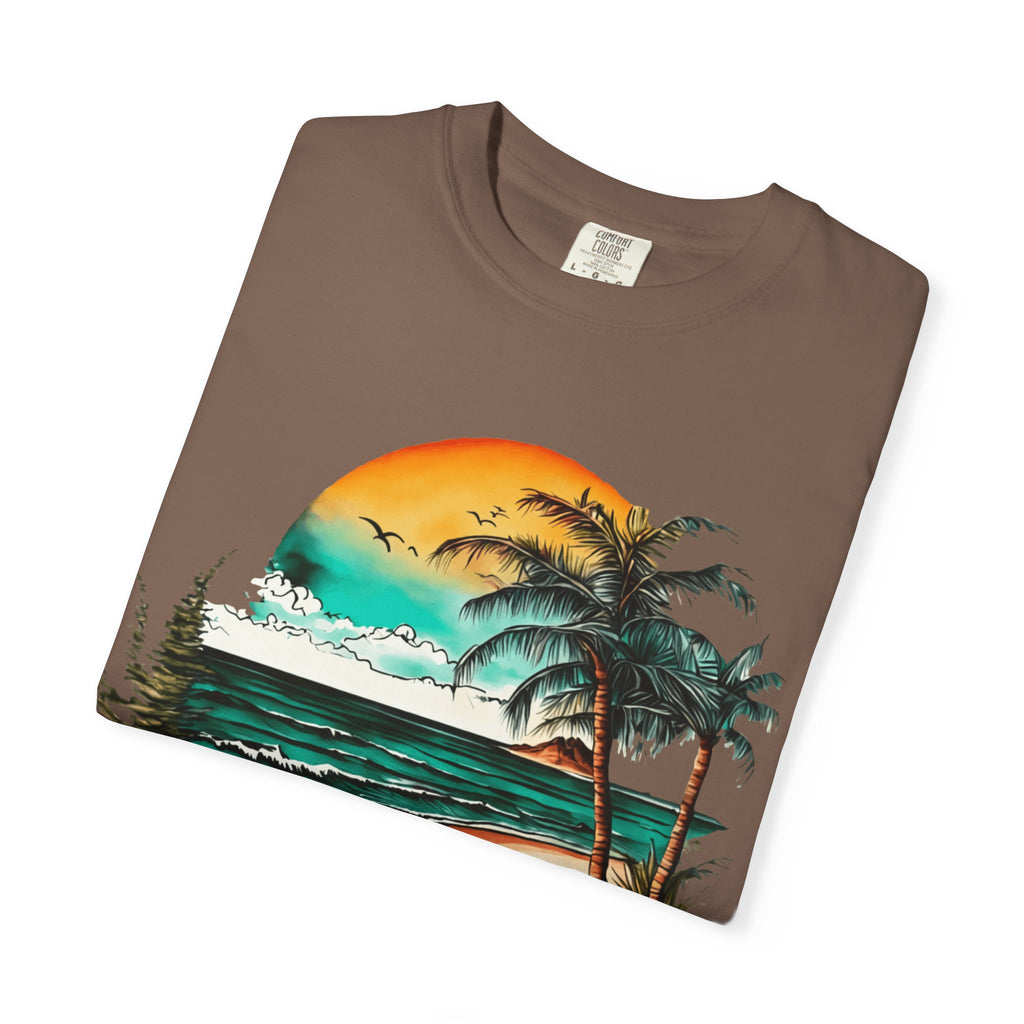 Beach Sunset T-Shirt — Vintage Tropical Palm Surf Graphic