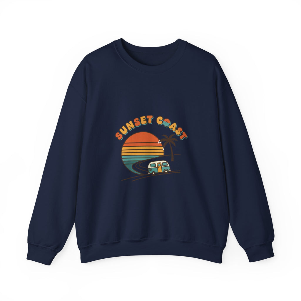 Sunset Coast Camper Crewneck Sweatshirt | 70s Sunset, Retro Surf Graphic