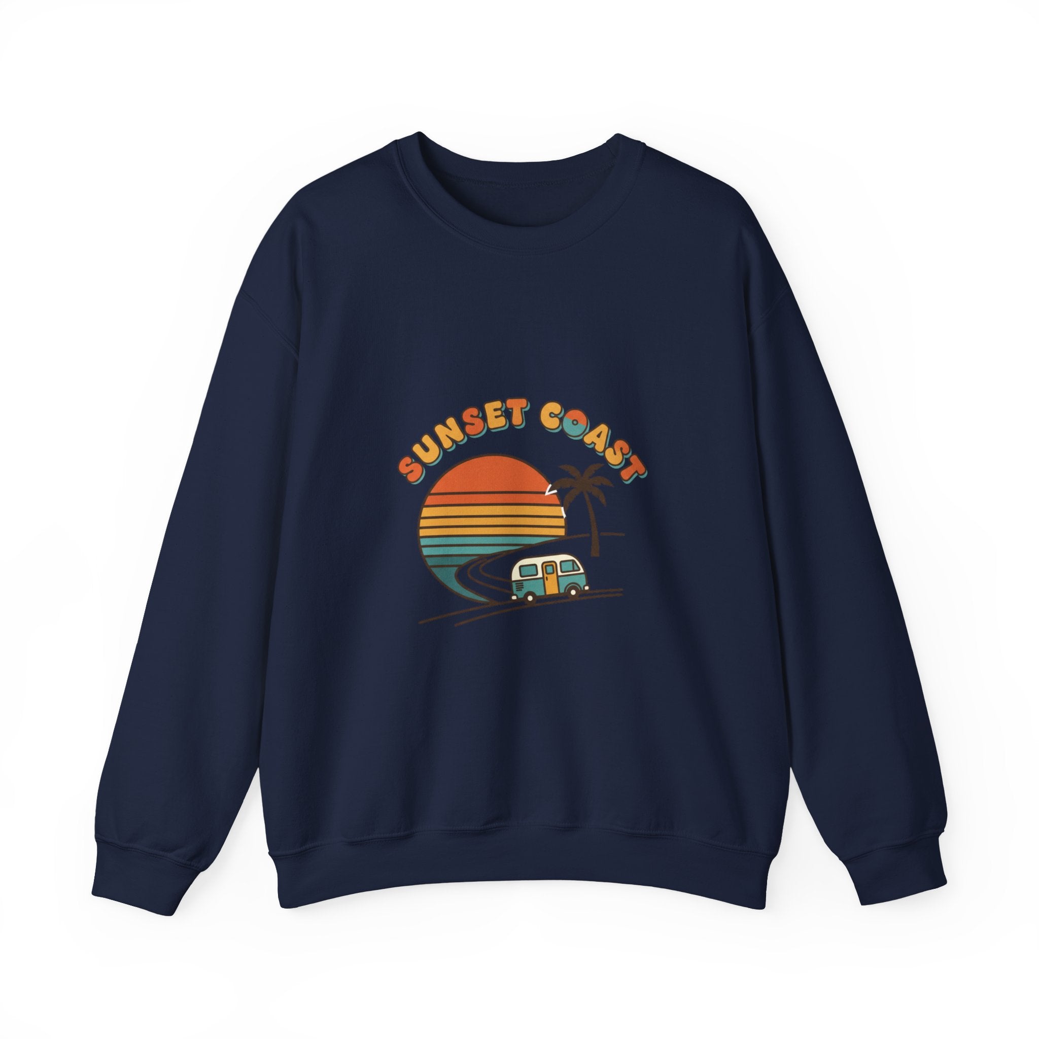Sunset Coast Camper Crewneck Sweatshirt | 70s Sunset, Retro Surf Graphic