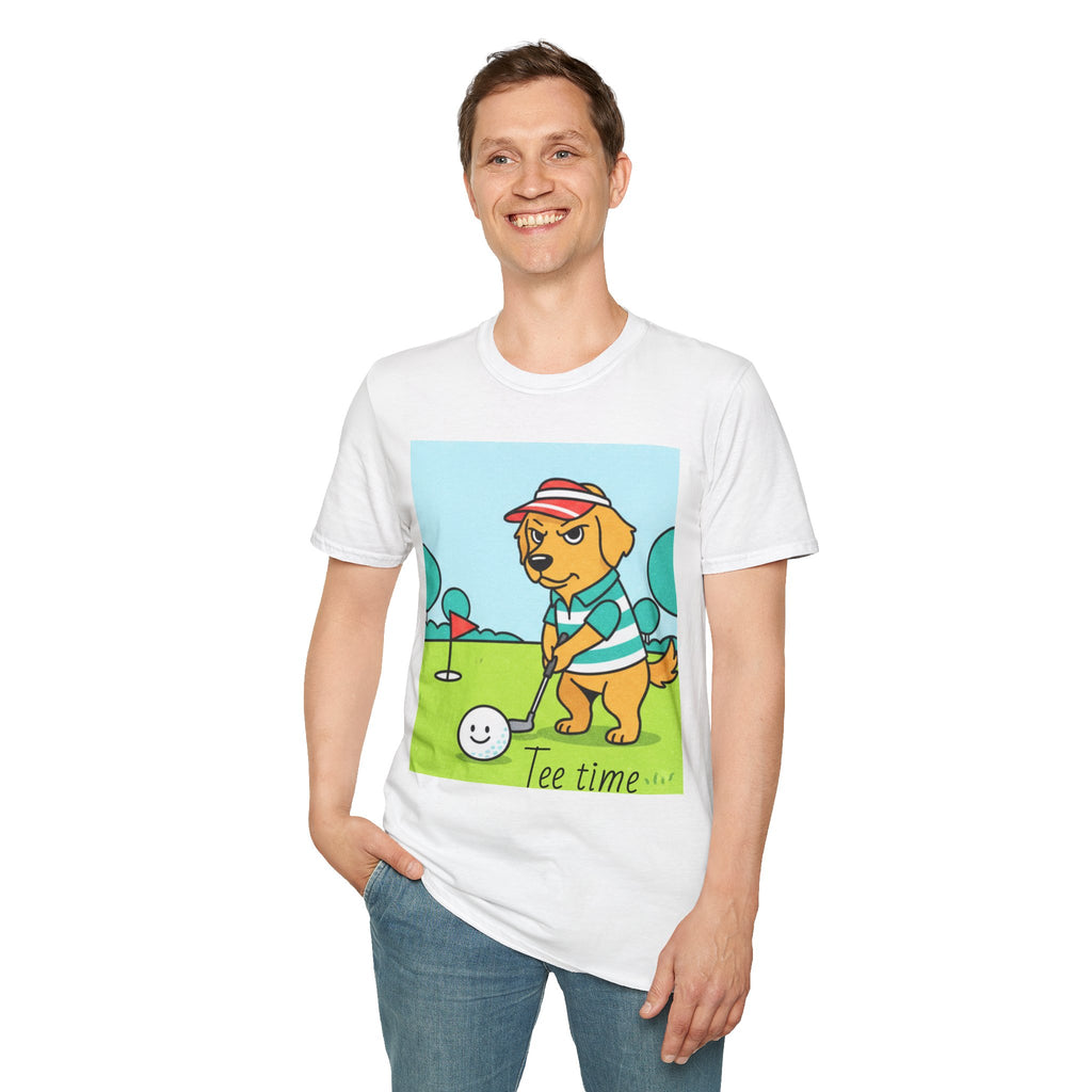 Golf Dog T-Shirt — Cute Golden Retriever Playing Golf ("Pine Time")