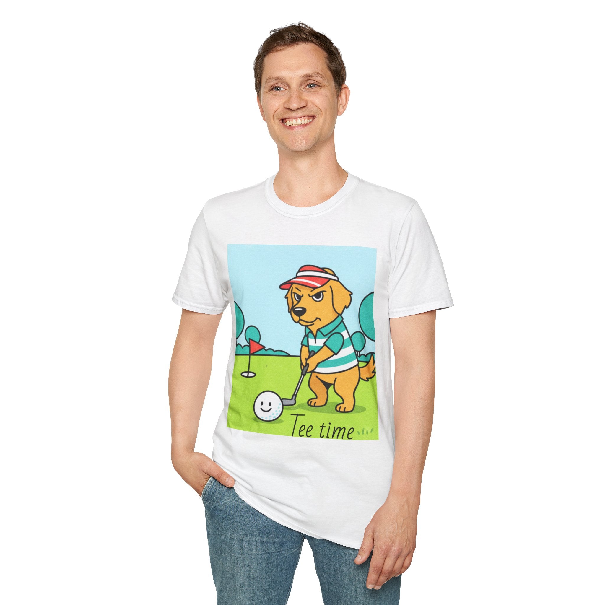 Golf Dog T-Shirt — Cute Golden Retriever Playing Golf ("Pine Time")