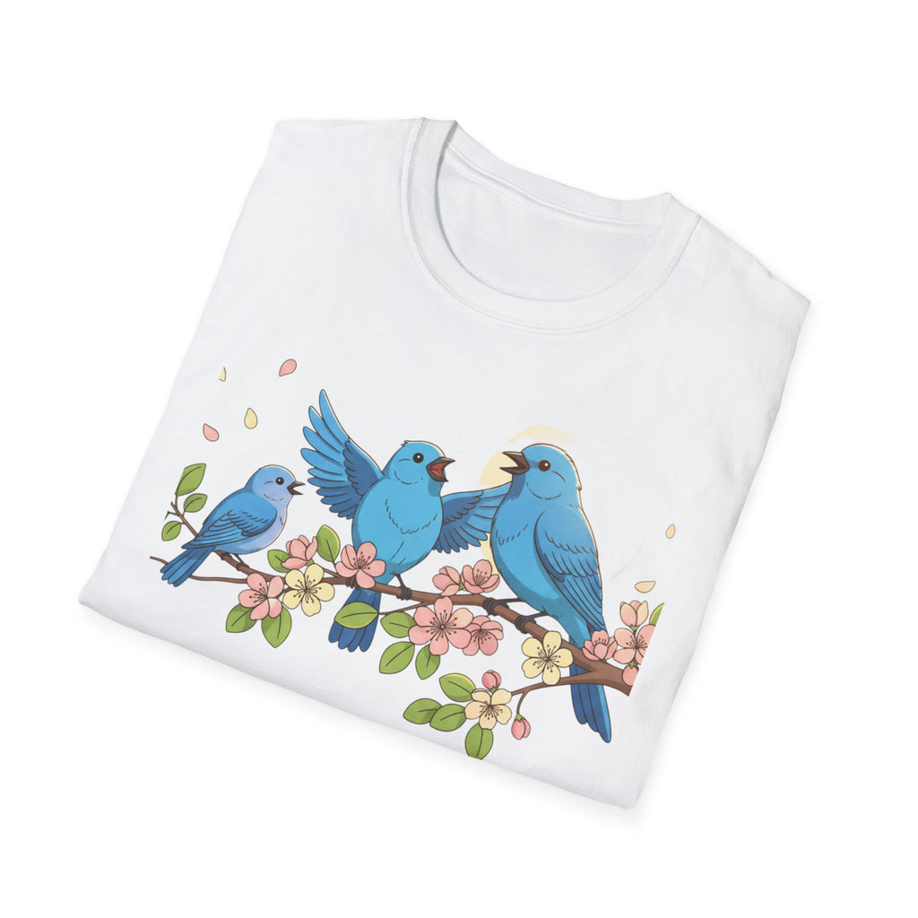 Blue Birds on Branch T-Shirt — Trio of Bluebirds Graphic Tee