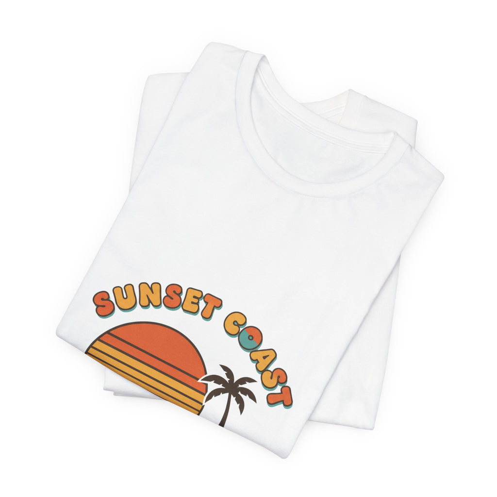 Sunset Coast Retro Surf Graphic Tee | 70s Sunset Shirt, Vintage Palm Postcard