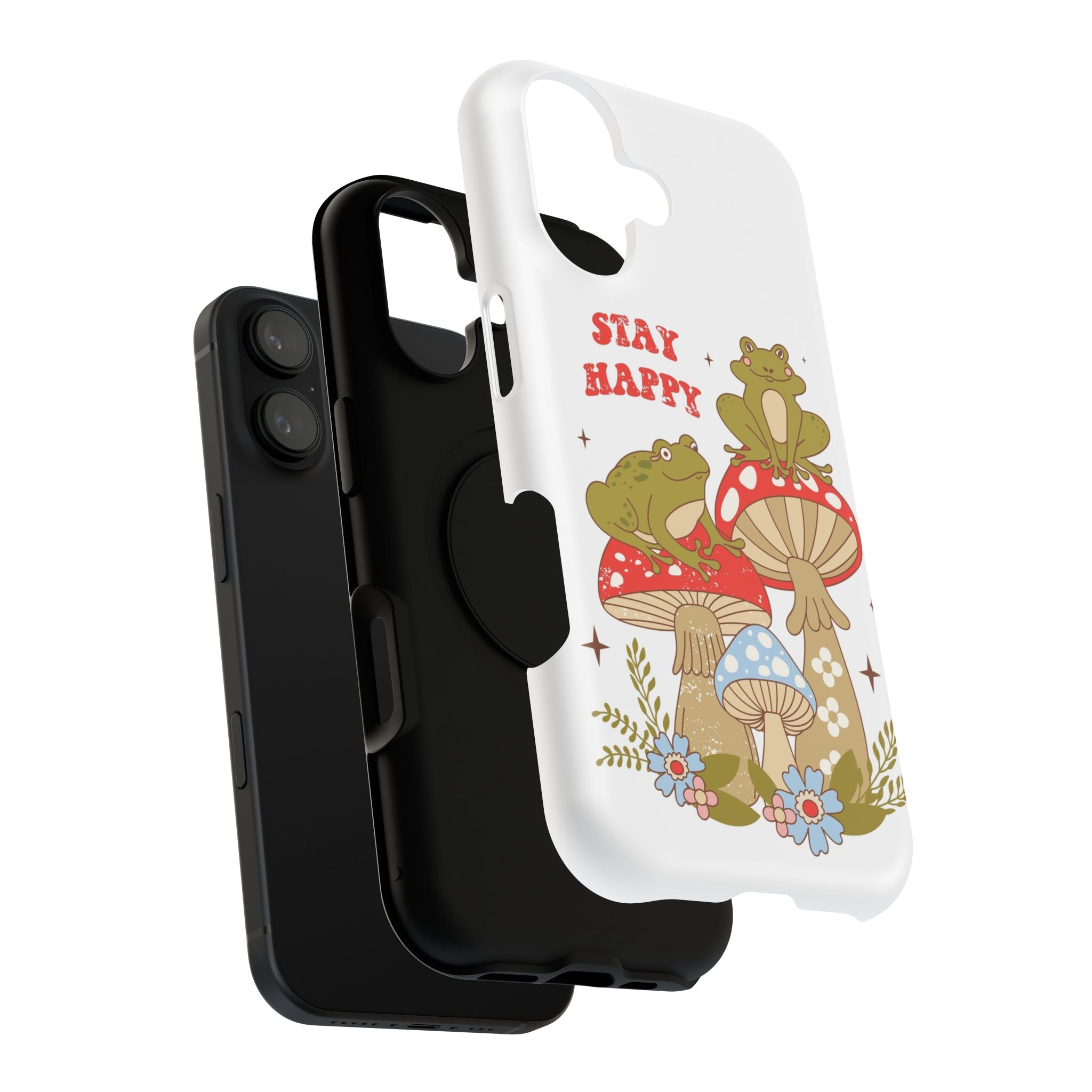 iPhone 17 Phone Case 'Stay Happy' Frogs on Mushrooms Impact-Resistant Case