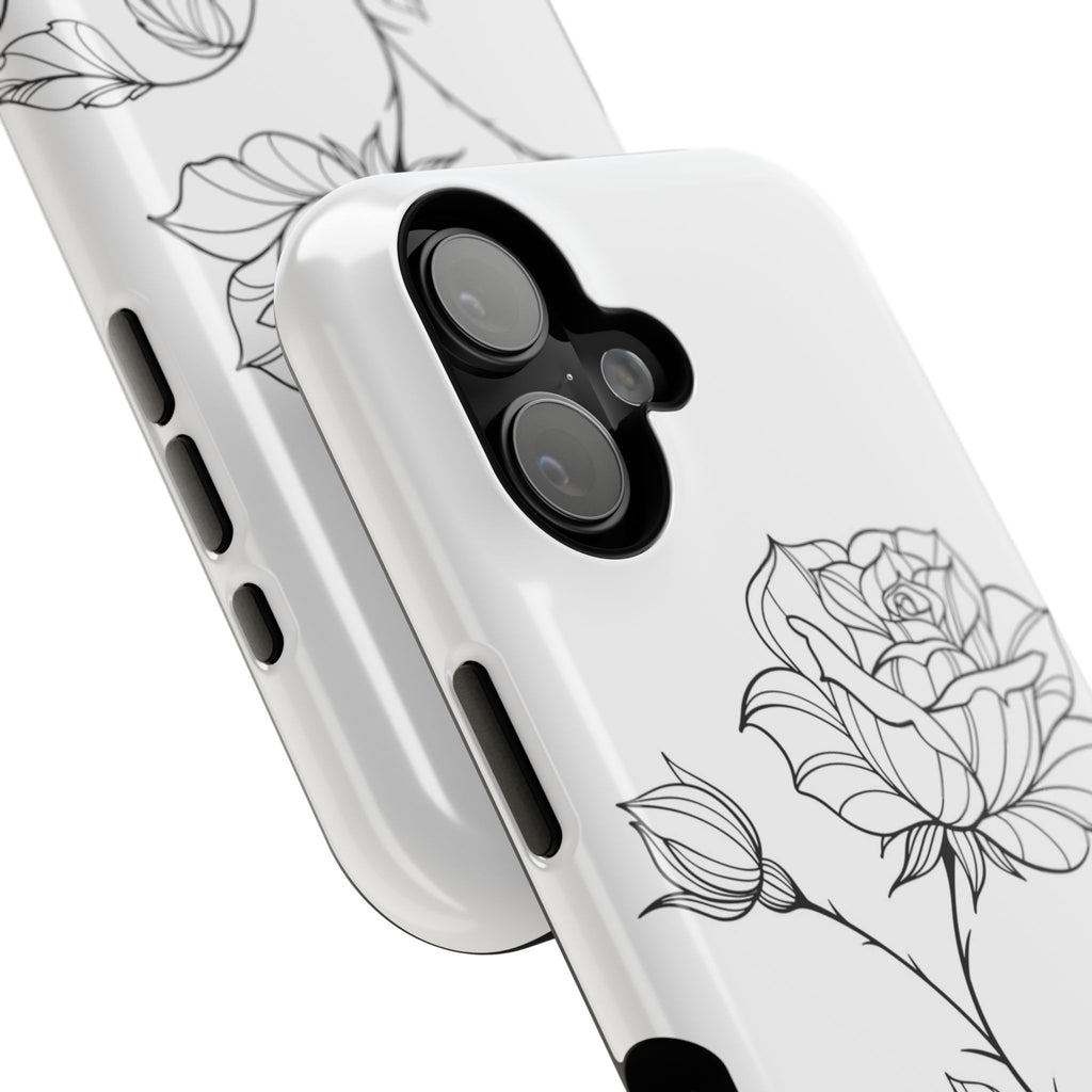 iPhone 17 Floral Outline Impact-Resistant Phone Case — Elegant Black Line Rose Design