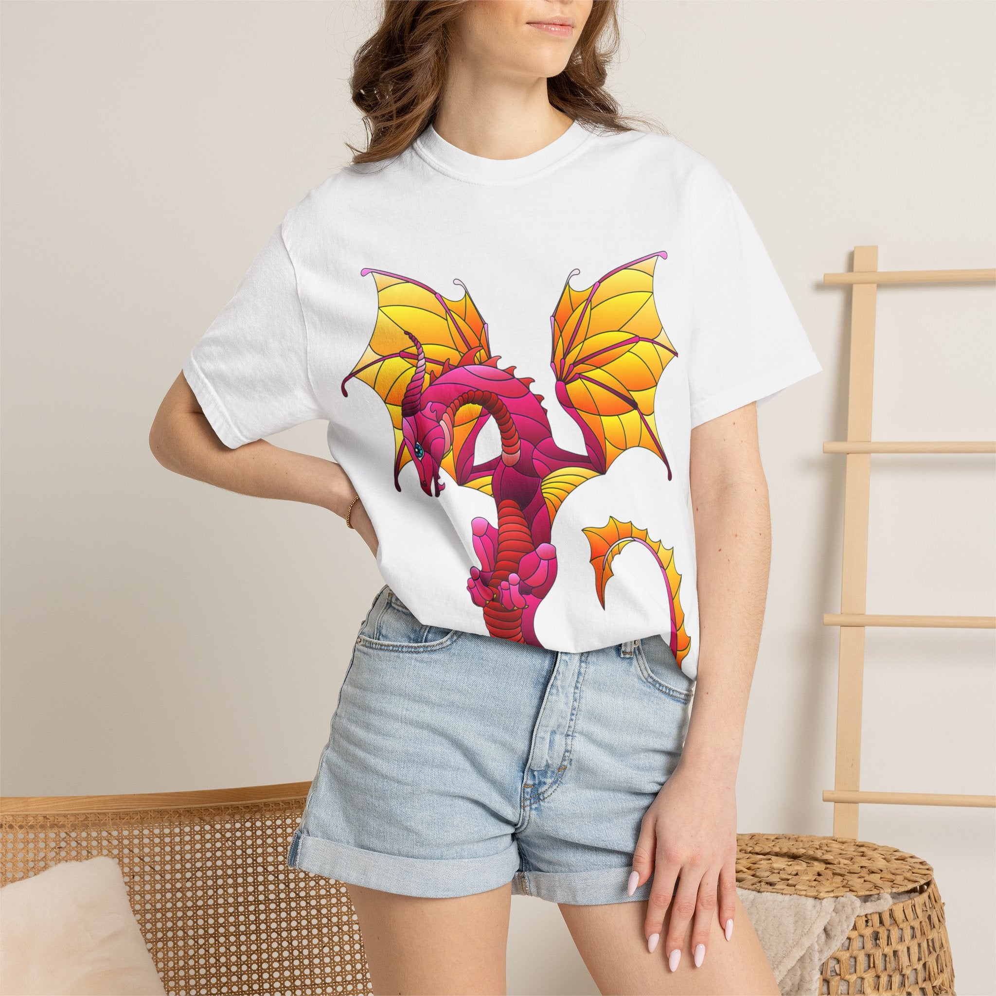 Dragon Graphic T-Shirt — Vibrant Pink & Gold Fantasy Tee