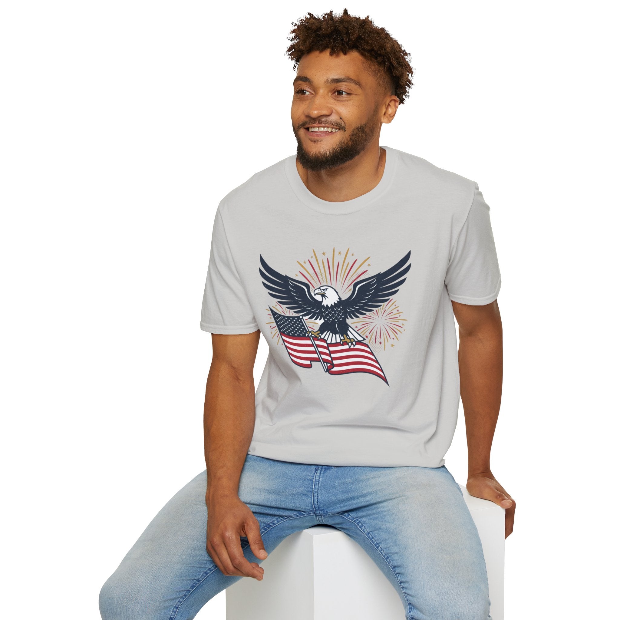 Patriotic Eagle T-Shirt — American Flag & Fireworks Graphic