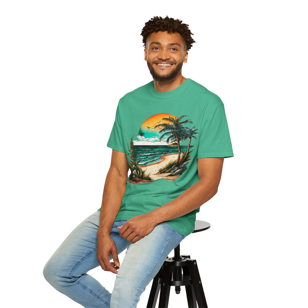Beach Sunset T-Shirt — Vintage Tropical Palm Surf Graphic