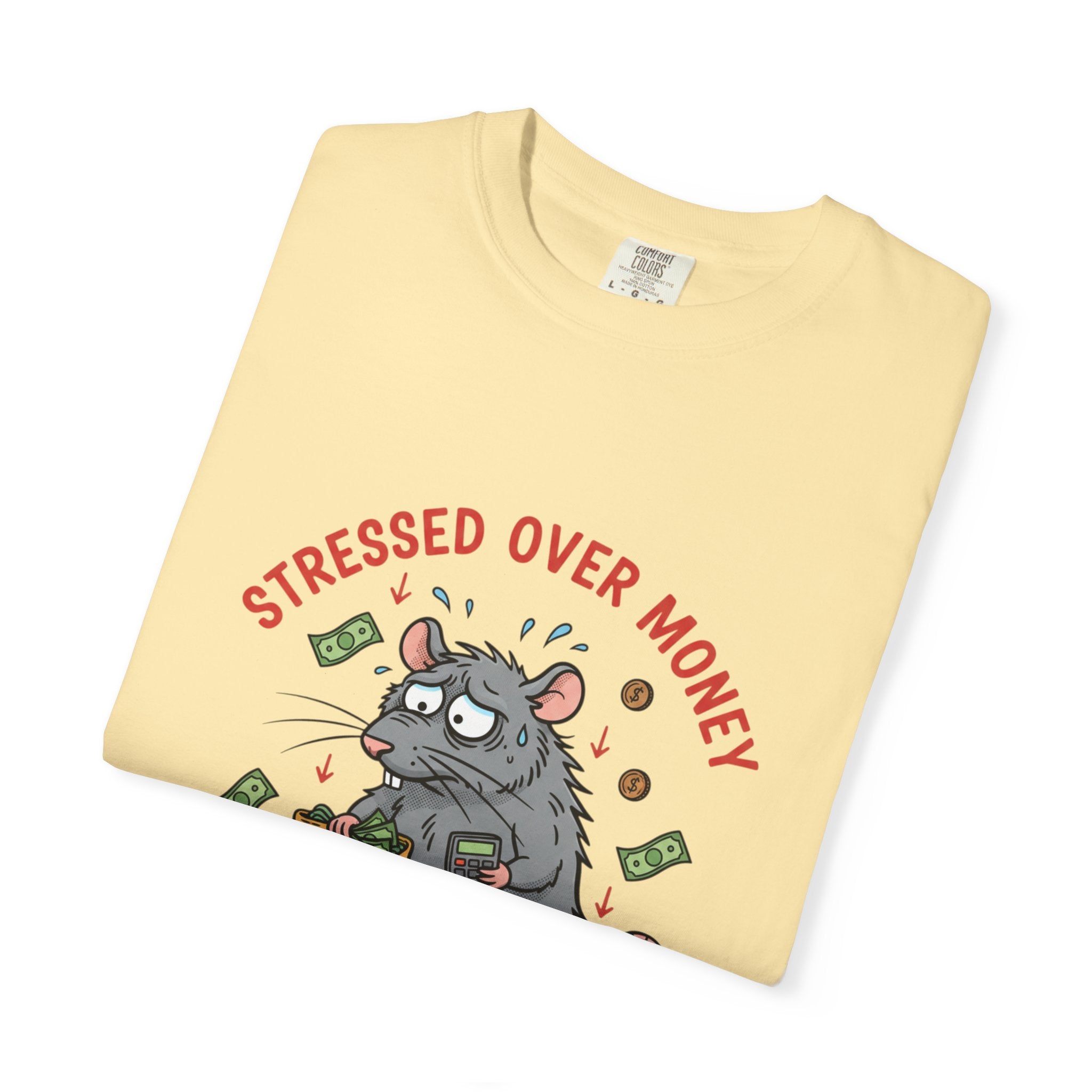 Stressed Over Money T-Shirt — Cute Snack-Loving Rat Graphic Tee