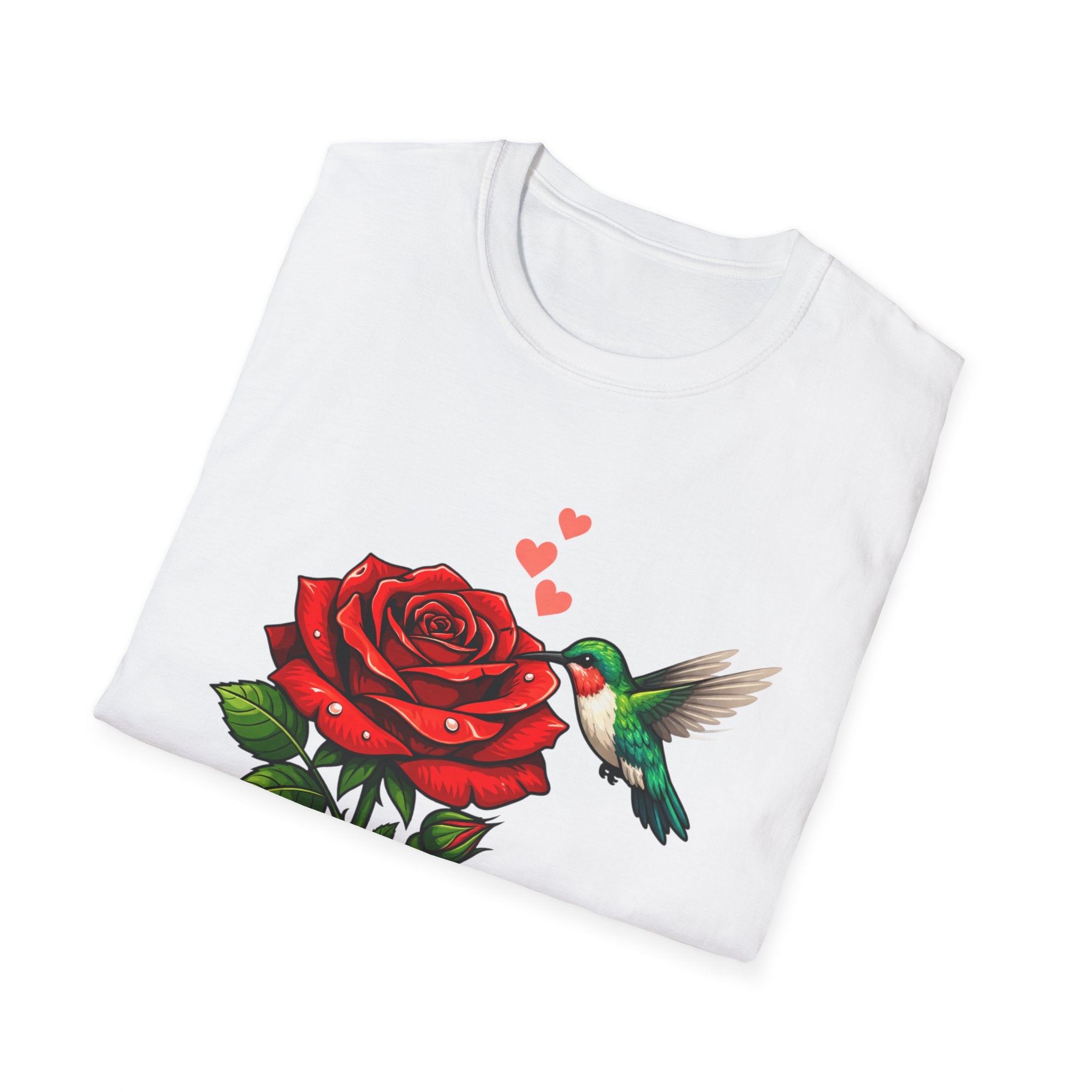 Hummingbird & Red Rose T-Shirt — Floral Bird Graphic Tee
