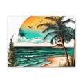 Tropical Beach Canvas Print — Sunset Palm Seascape Wall Art