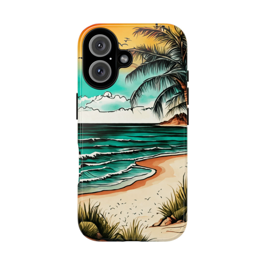 iPhone 16 Beach Sunset Phone Case — Tropical Palm Shore Protective iPhone Cover