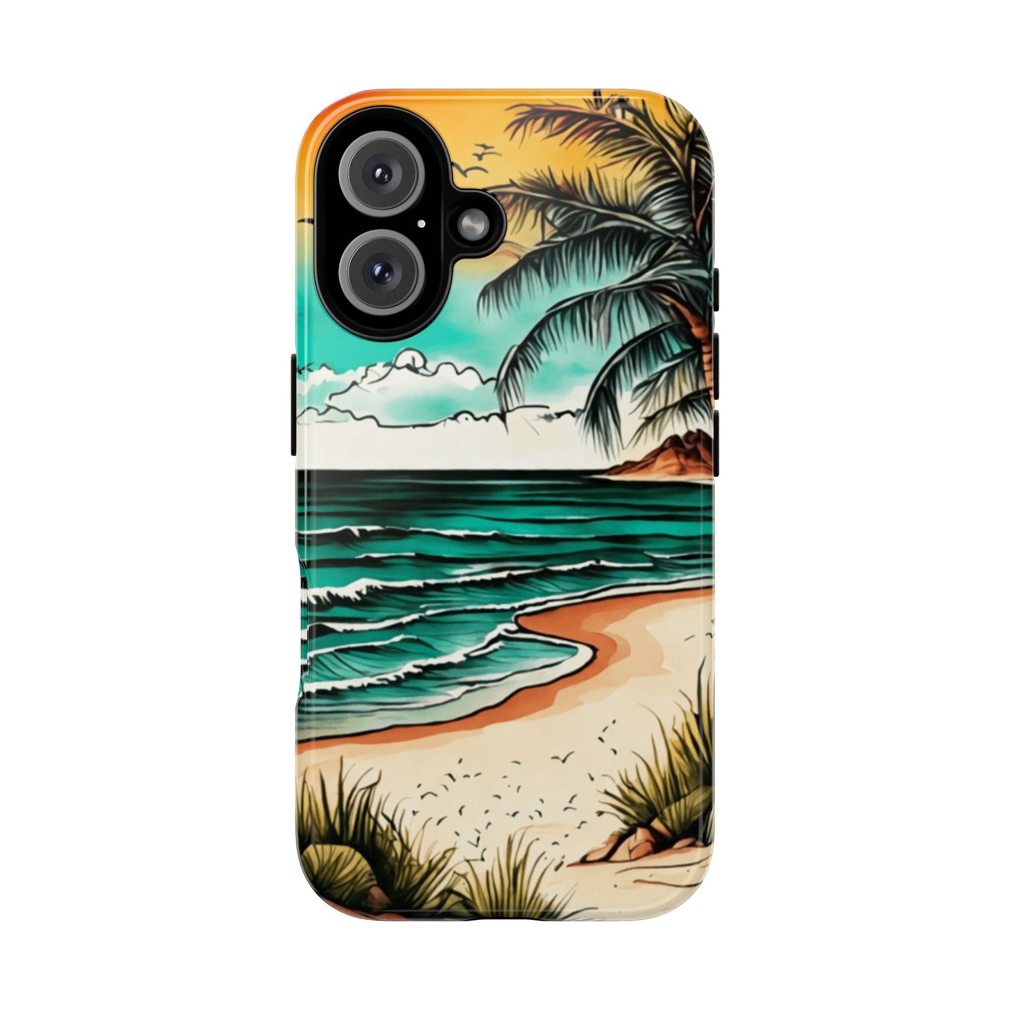 iPhone 16 Beach Sunset Phone Case — Tropical Palm Shore Protective iPhone Cover