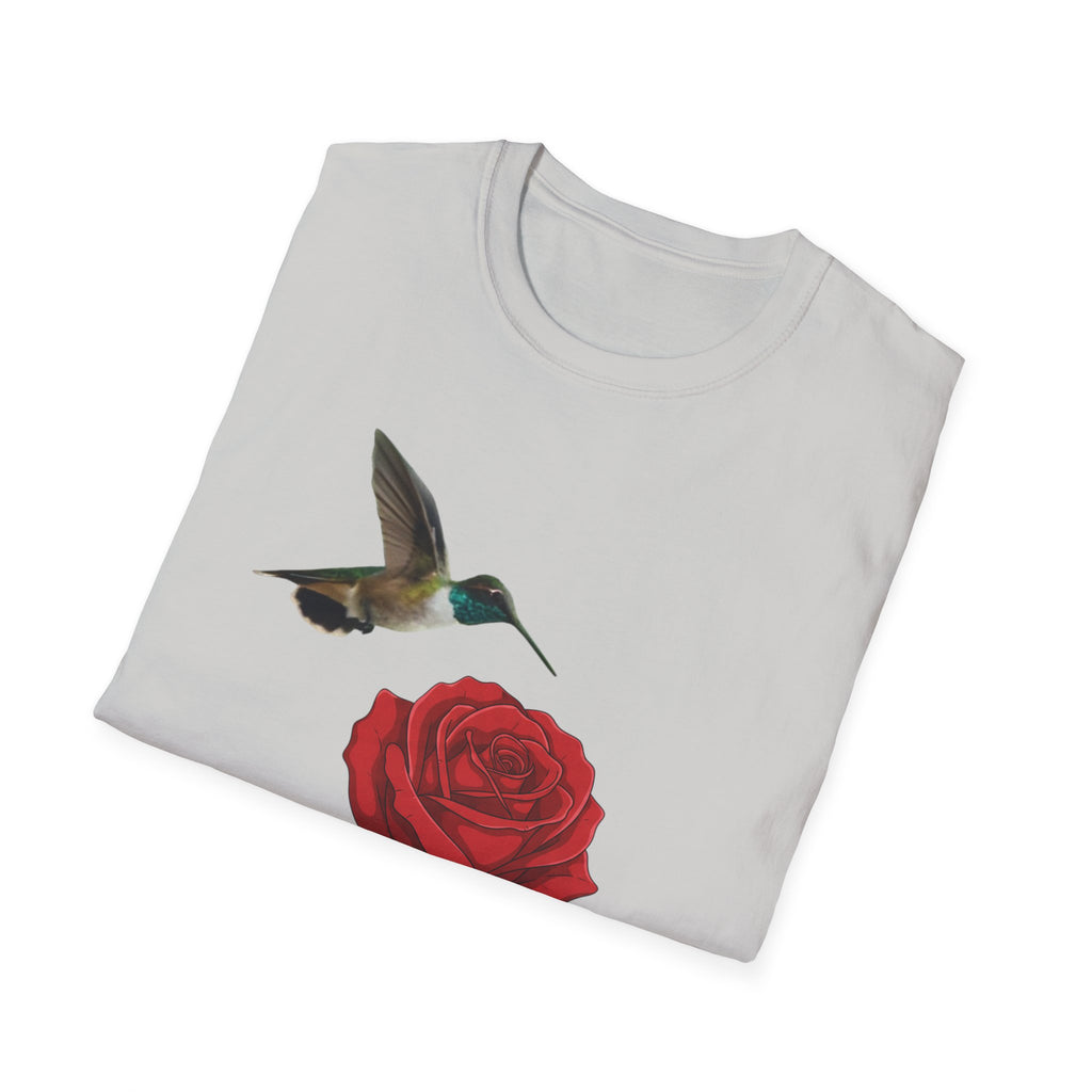 Hummingbird & Red Rose T‑Shirt — Floral Nature Tee #2