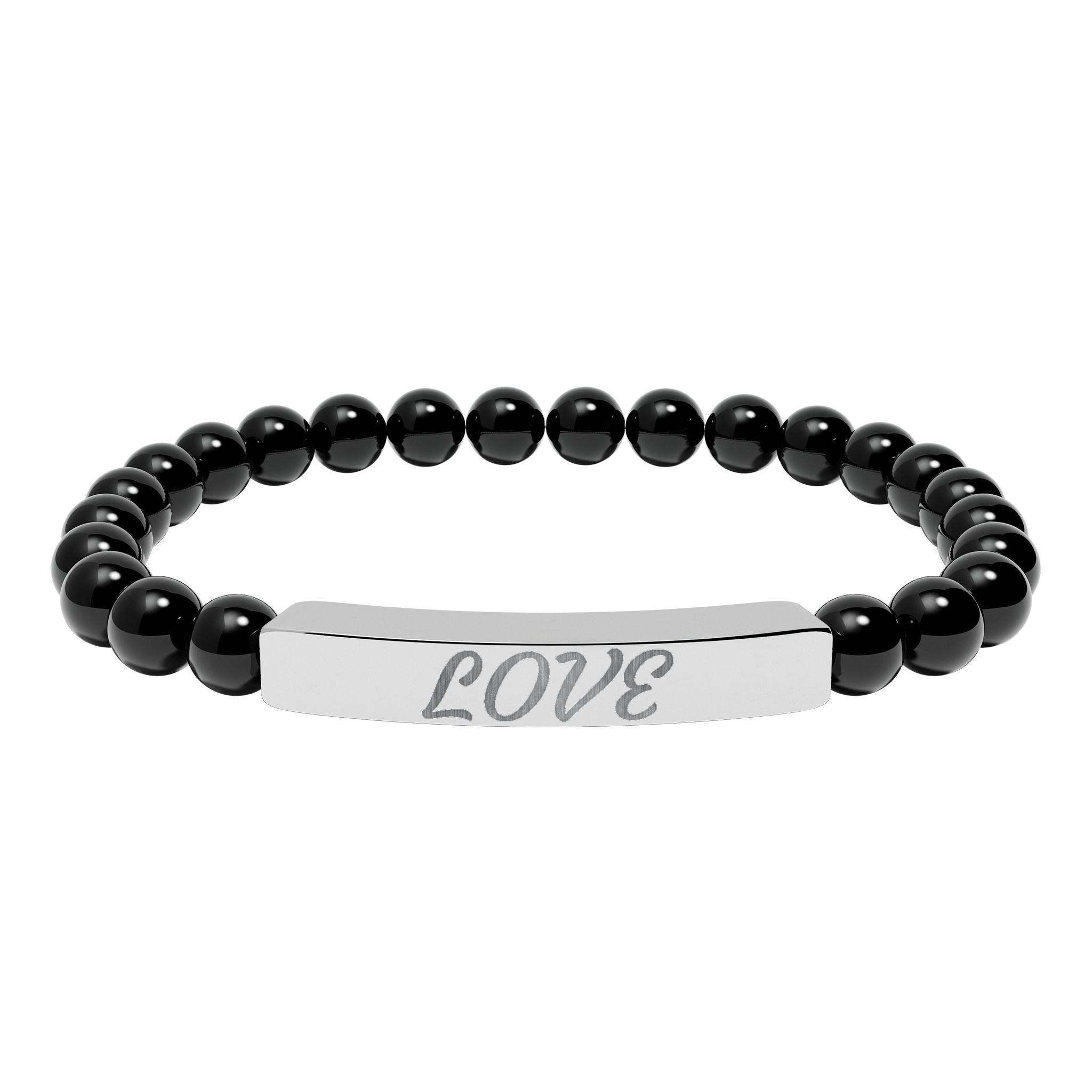 Engraved 'LOVE' Natural Stone Stretch Bar Bracelet