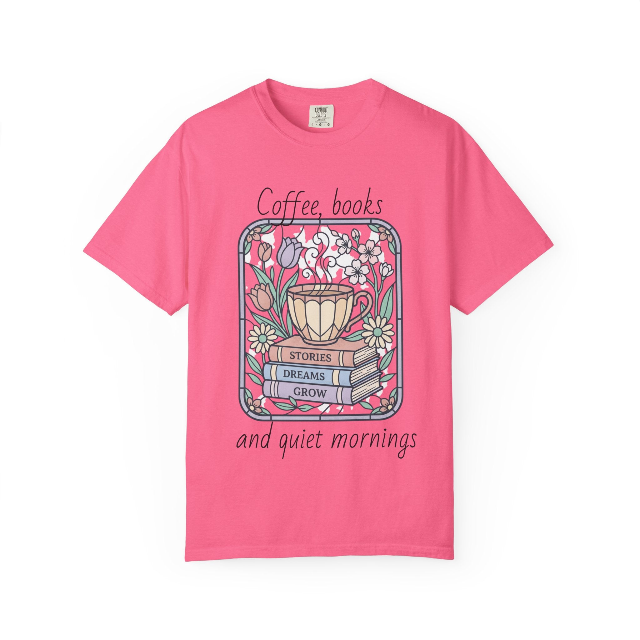 Coffee & Books Morning T-Shirt — Pastel Quiet Mornings Tee