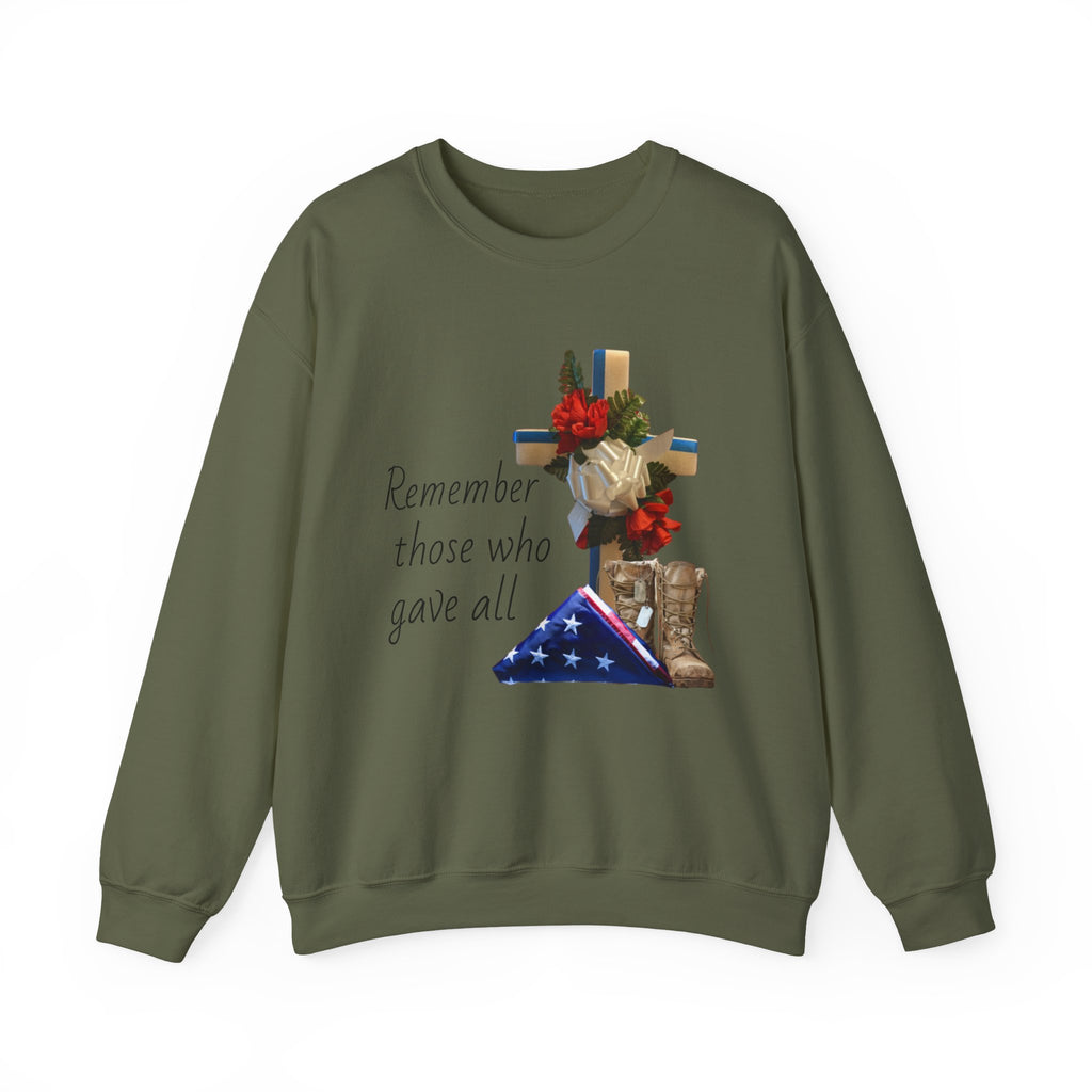 Memorial Cross Sweatshirt — "Remember Those Who Gave All" Veterans Tribute Crewneck