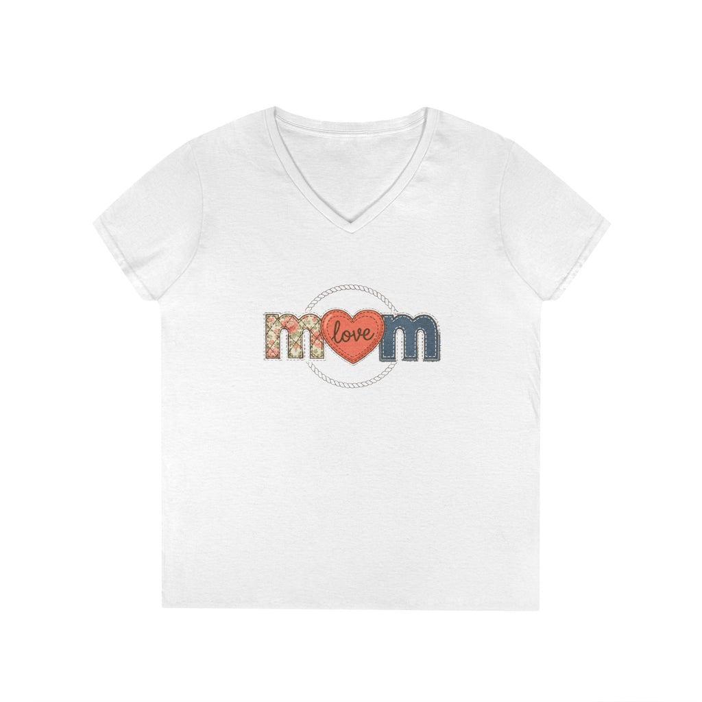 Mom Faux Love V-Neck T-Shirt —Faux Floral Heart "Love" Mother's Day Tee