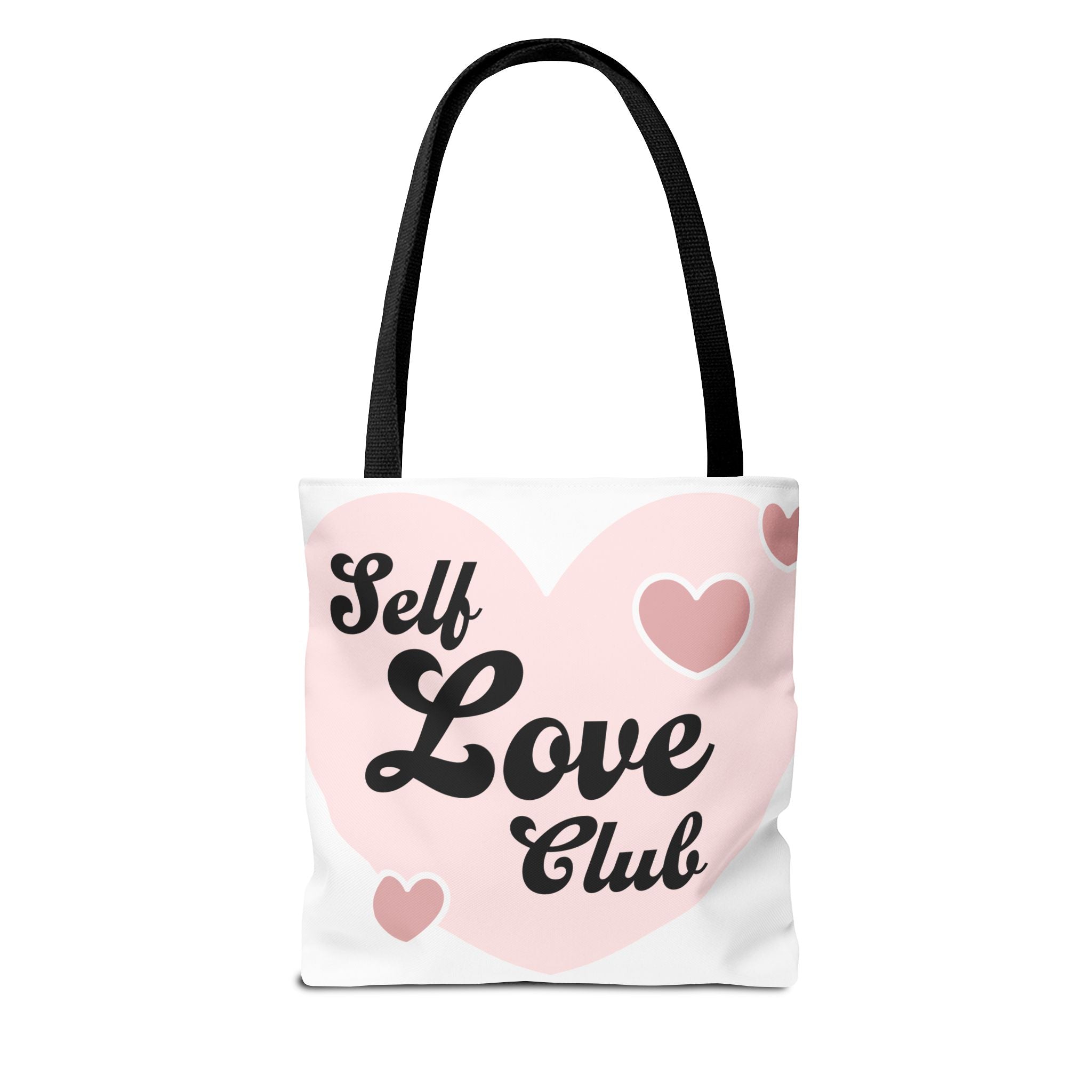 Self Love Club Tote Bag — Pink Heart Feminine Canvas Shoulder Bag