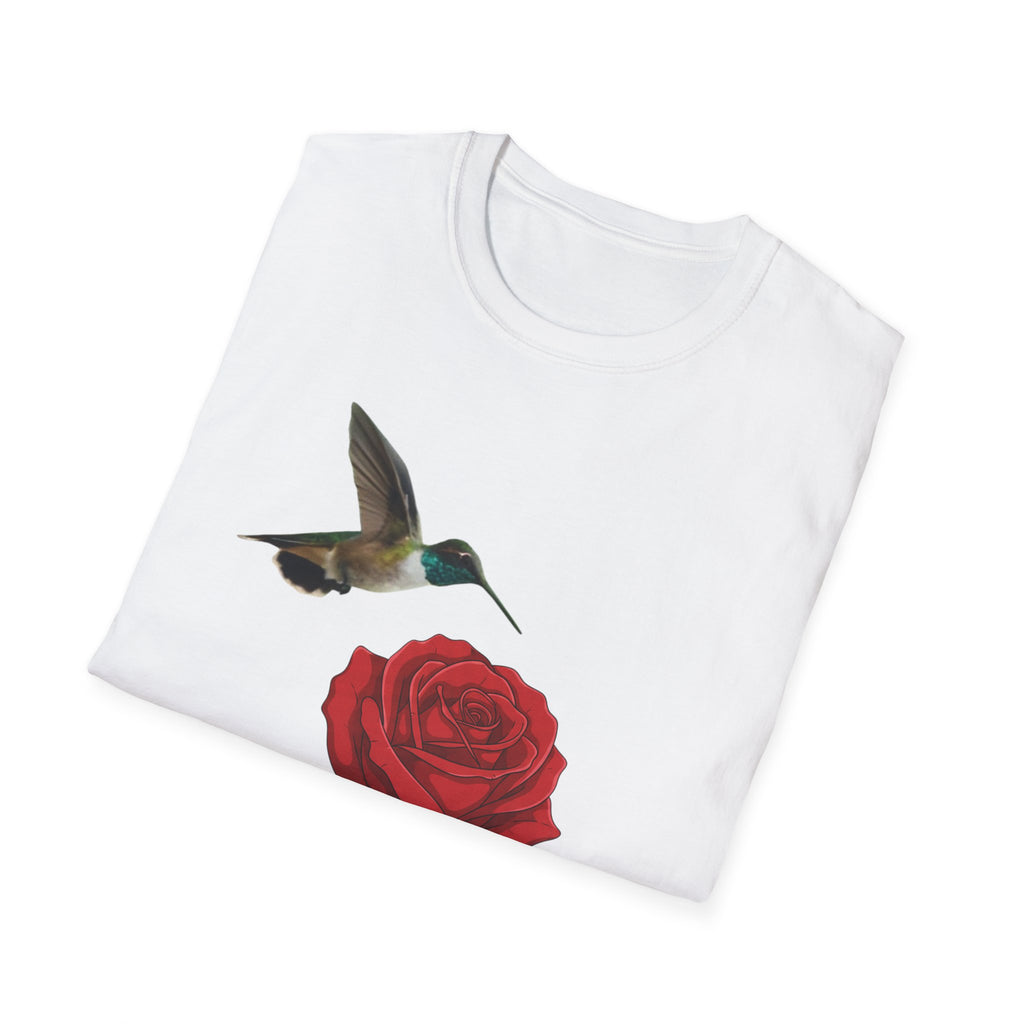 Hummingbird & Red Rose T‑Shirt — Floral Nature Tee #2