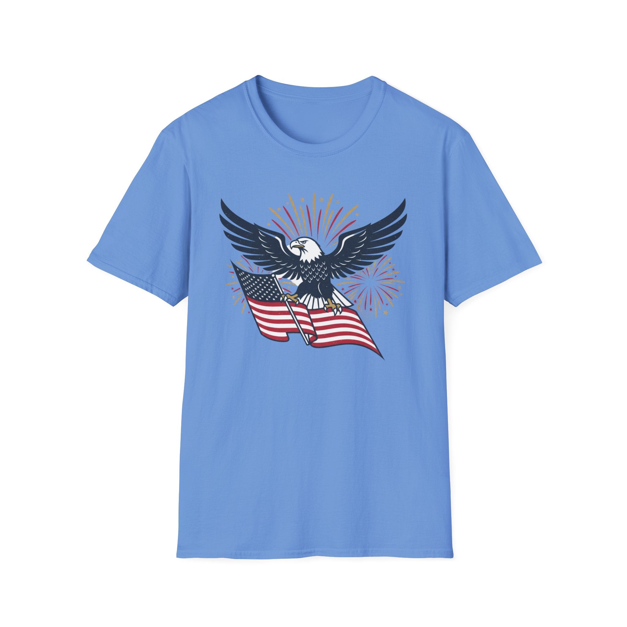 Patriotic Eagle T-Shirt — American Flag & Fireworks Graphic