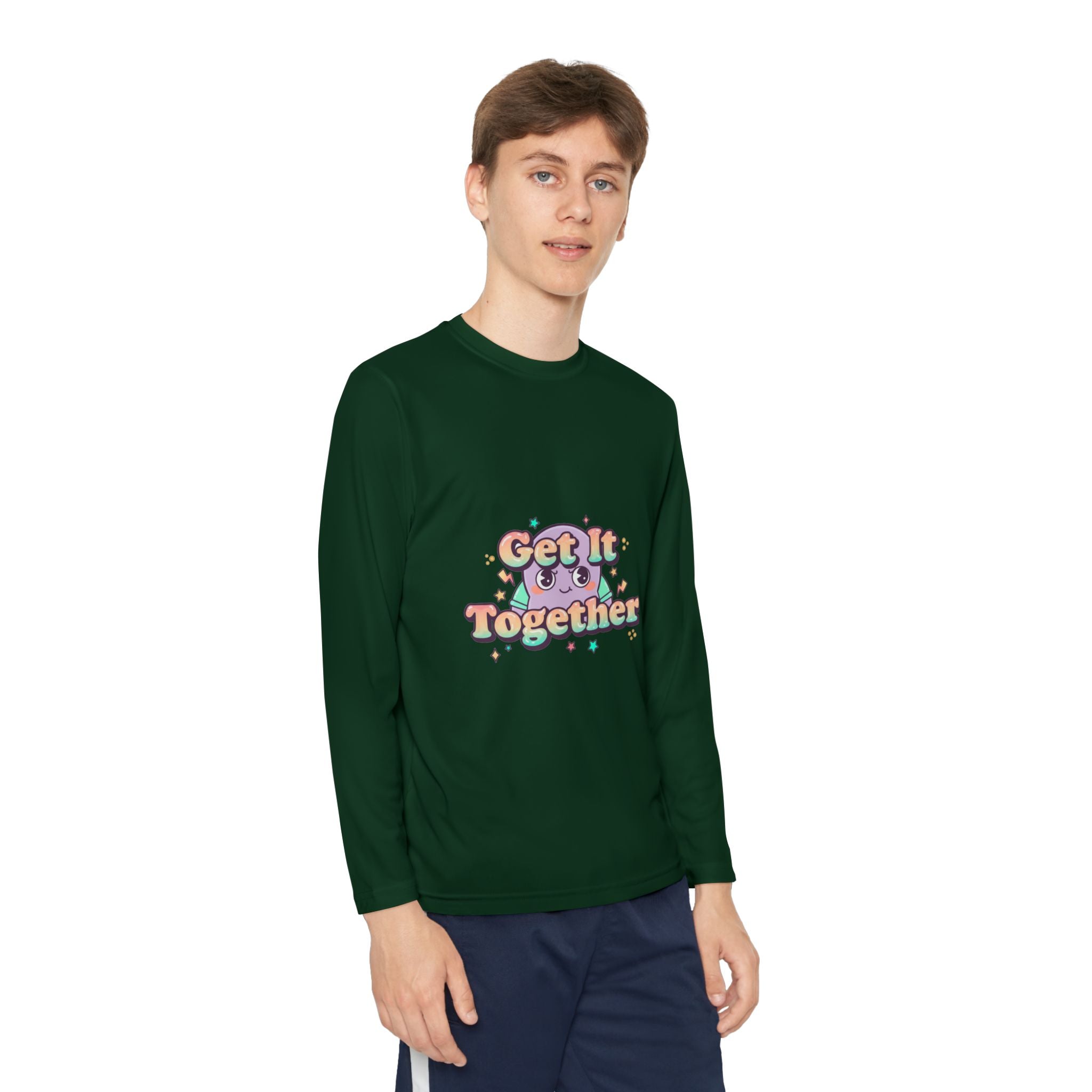 Get It Together Youth Long Sleeve Tee — Colorful Retro Motivation Shirt
