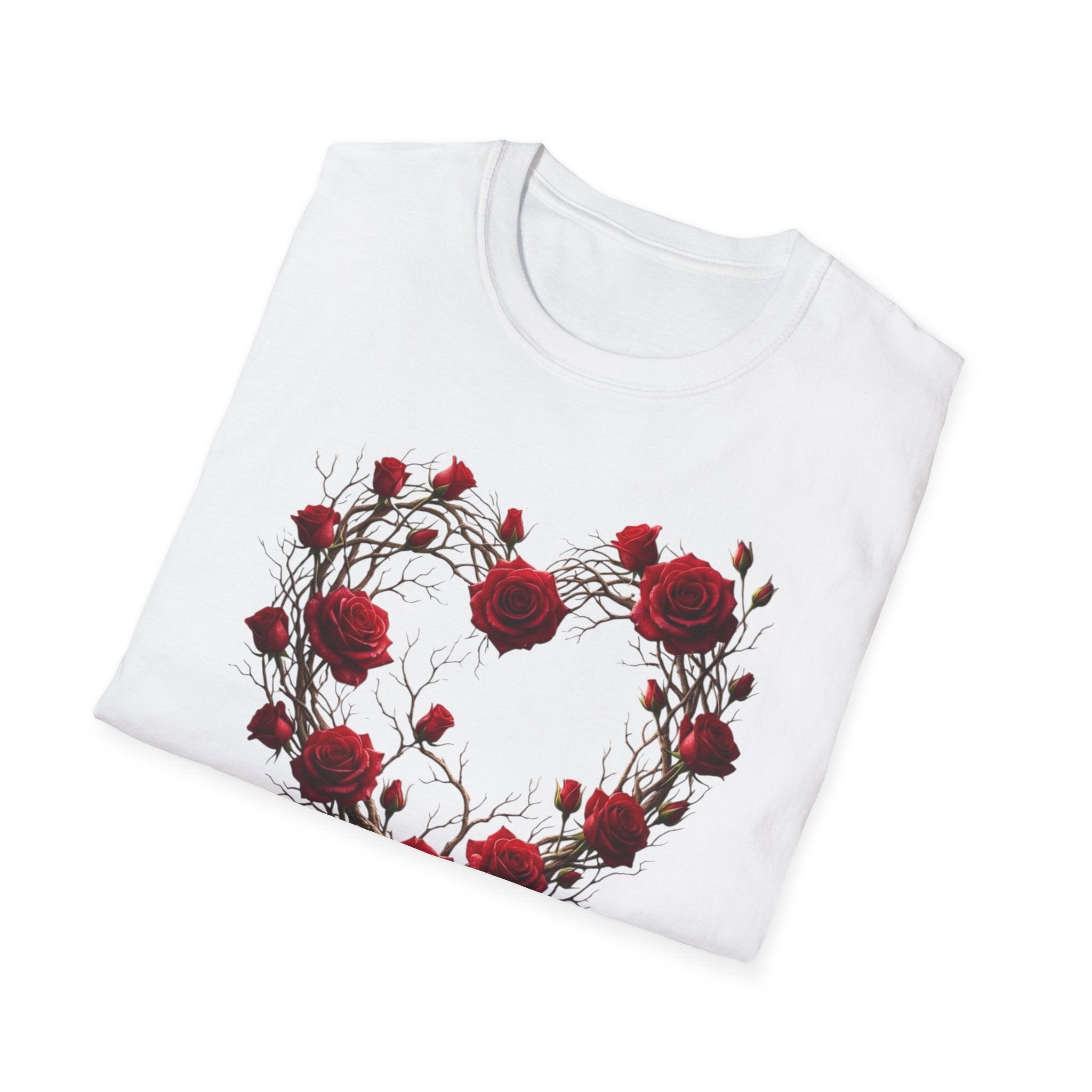 Rose Vine Heart T-Shirt — Heart of Vines with Red Roses